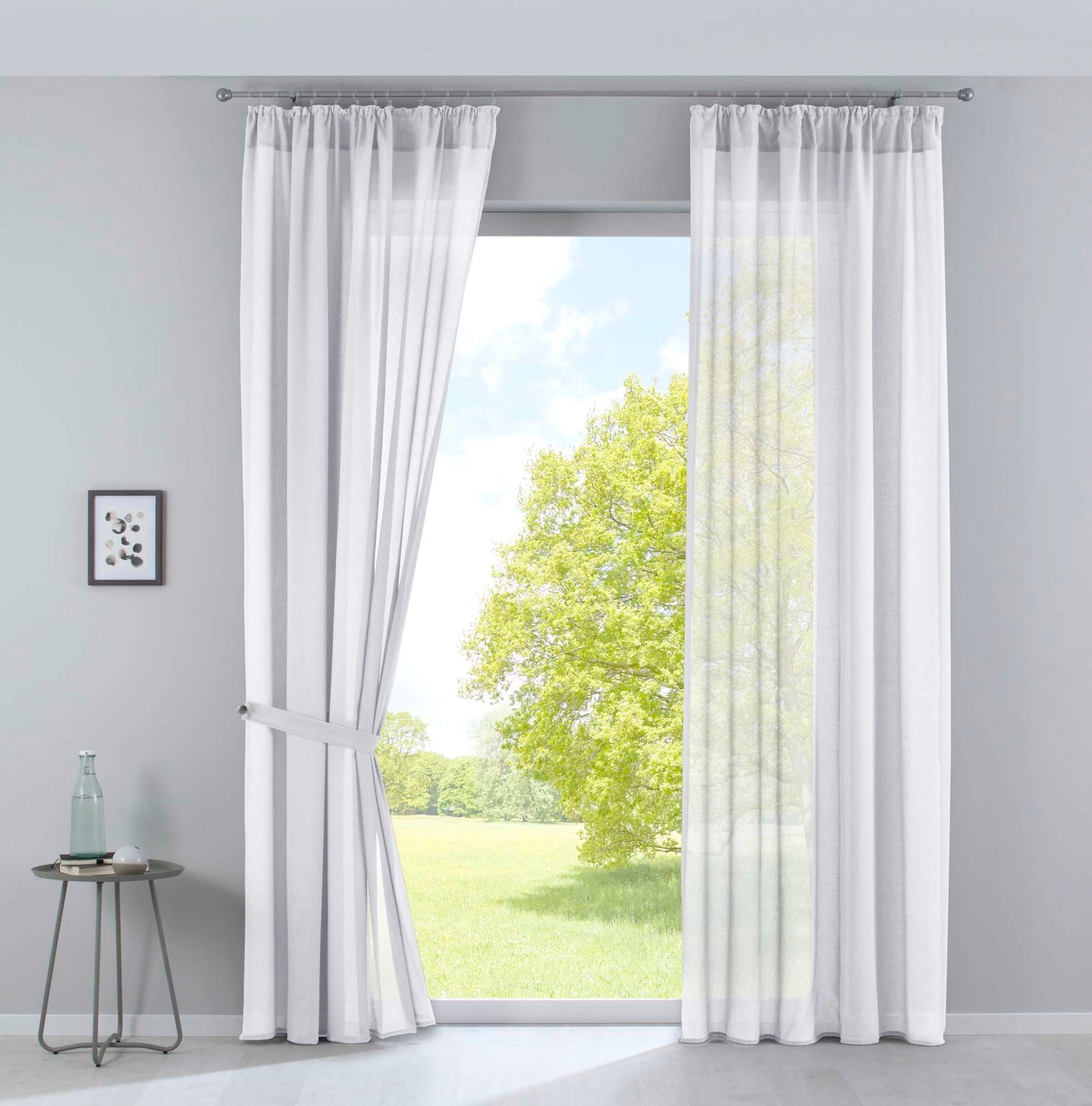2er Set Gardinen »Nizza« Baumwoll-Voile Halbvoile Transparent Stores mit Gardinenband und Tuneldurchzug 2019031-2