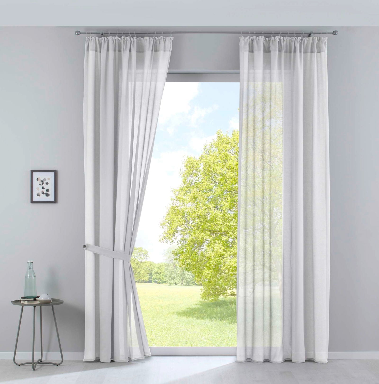2er Set Gardinen »Nizza« Baumwoll-Voile Halbvoile Transparent Stores mit Gardinenband und Tuneldurchzug 2019031-2