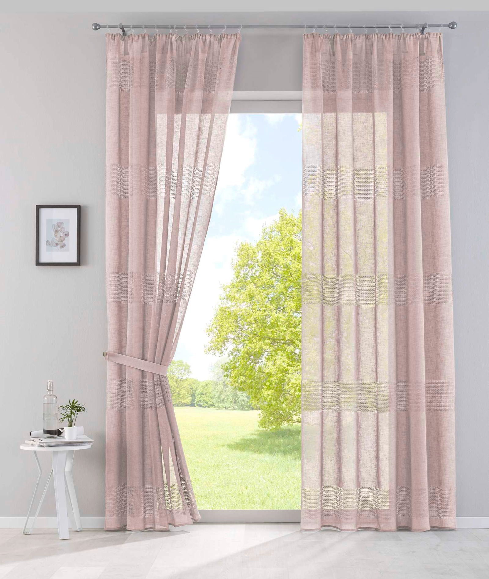 2er Set Gardinen Voile »Sanremo« Landhaus-Stil Querstreifen Leinen Häkel Optik Netzstruktur verdeckte Schlaufen Gardinenband 20190340-2