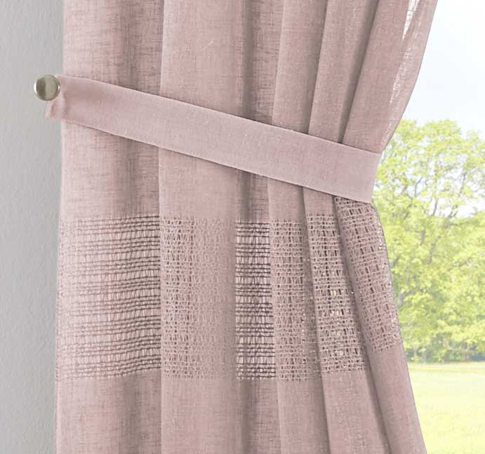 2er Set Gardinen Voile »Sanremo« Landhaus-Stil Querstreifen Leinen Häkel Optik Netzstruktur verdeckte Schlaufen Gardinenband 20190340-2