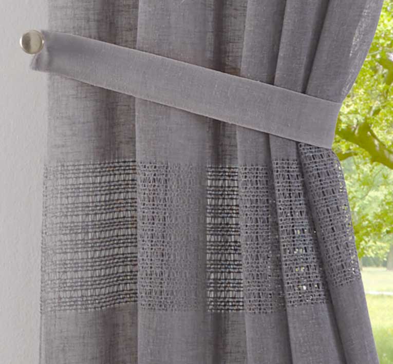 2er Set Gardinen Voile »Sanremo« Landhaus-Stil Querstreifen Leinen Häkel Optik Netzstruktur verdeckte Schlaufen Gardinenband 20190340-2