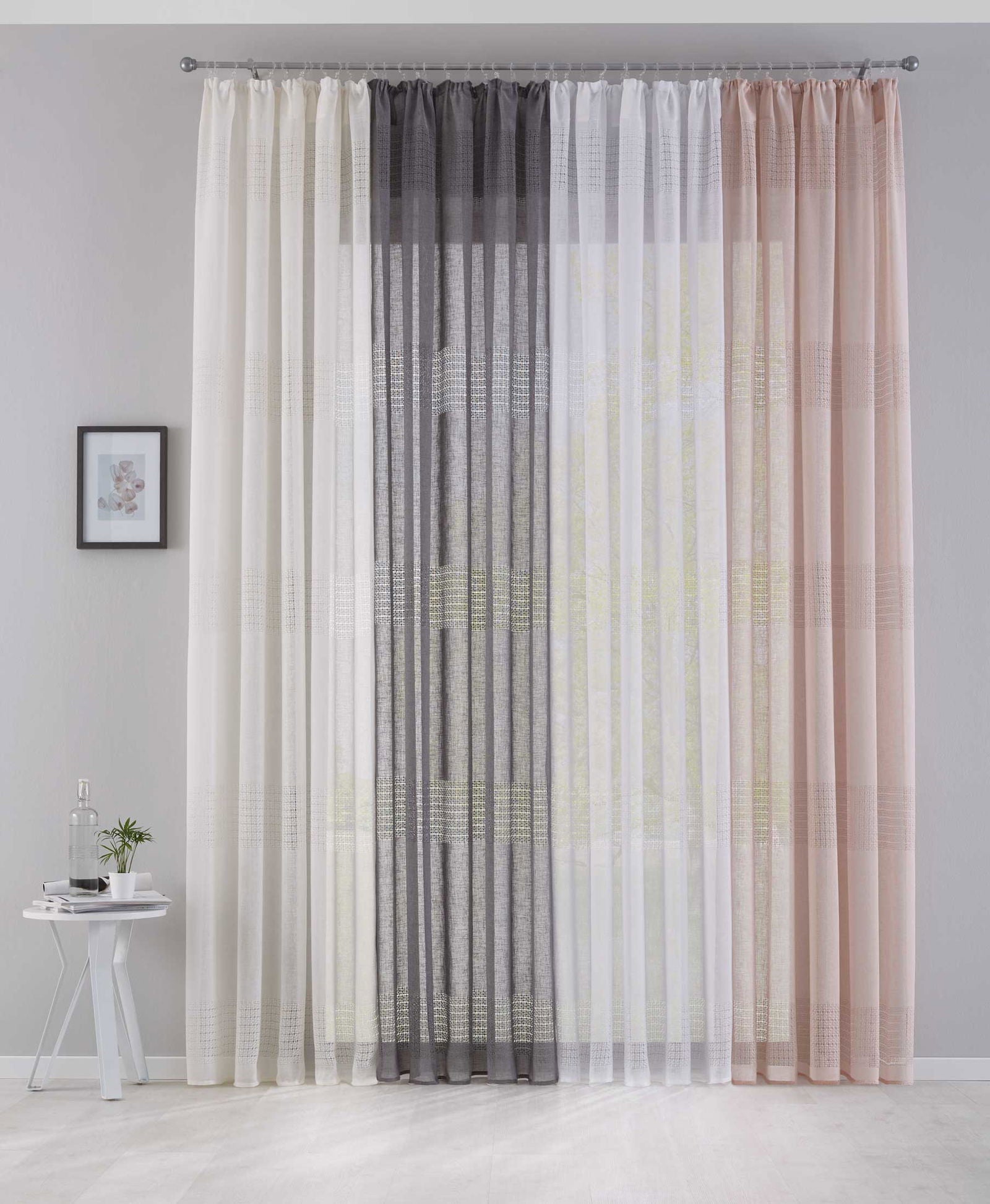 2er Set Gardinen Voile »Sanremo« Landhaus-Stil Querstreifen Leinen Häkel Optik Netzstruktur verdeckte Schlaufen Gardinenband 20190340-2otto