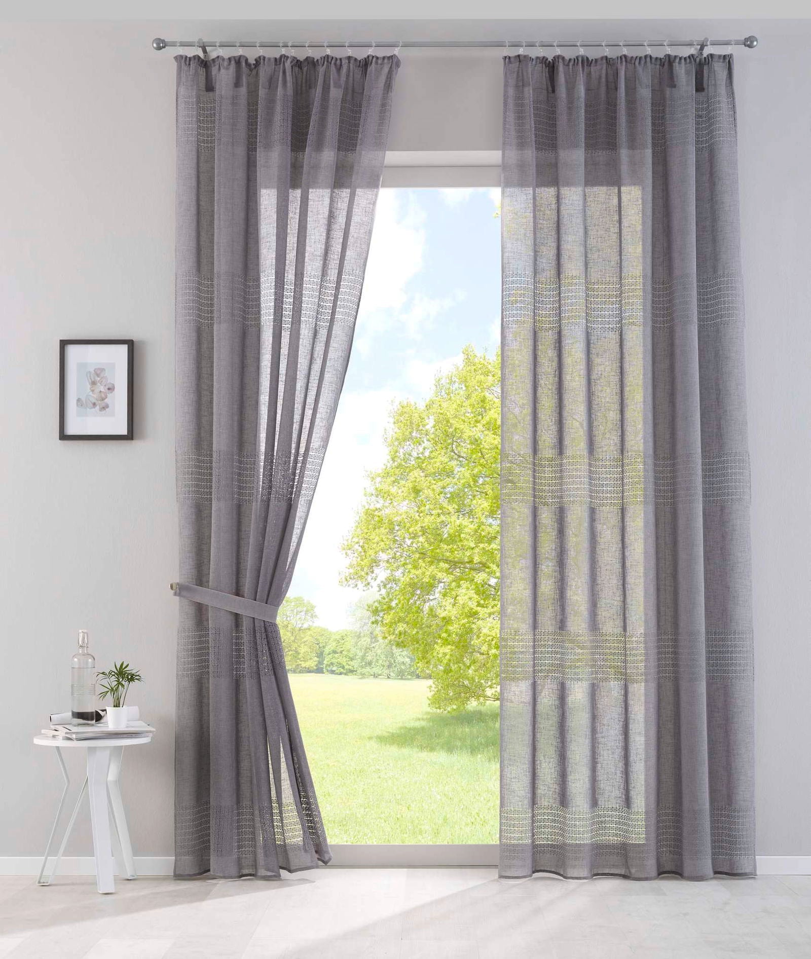 2er Set Gardinen Voile »Sanremo« Landhaus-Stil Querstreifen Leinen Häkel Optik Netzstruktur verdeckte Schlaufen Gardinenband 20190340-2otto