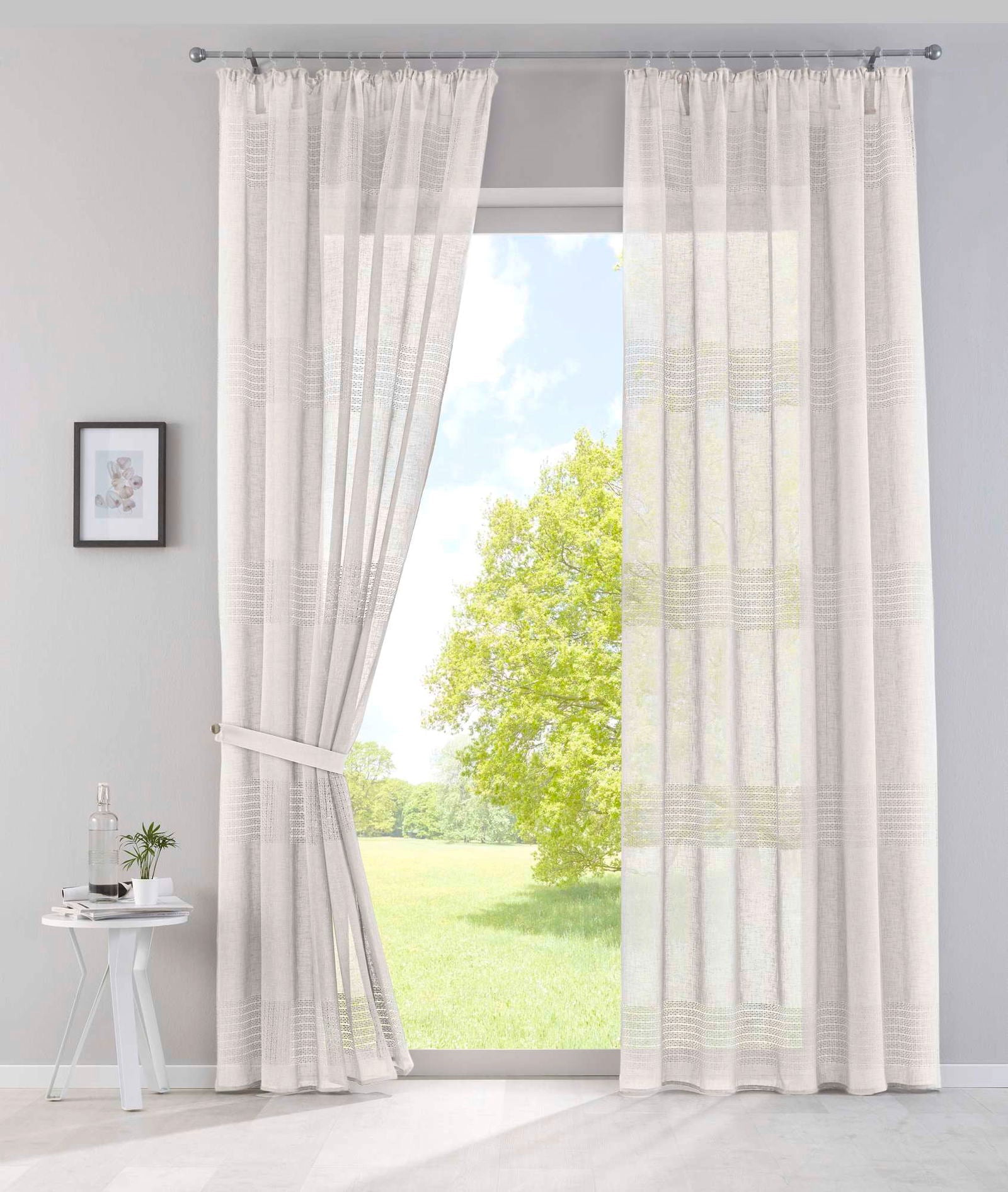 2er Set Gardinen Voile »Sanremo« Landhaus-Stil Querstreifen Leinen Häkel Optik Netzstruktur verdeckte Schlaufen Gardinenband 20190340-2otto