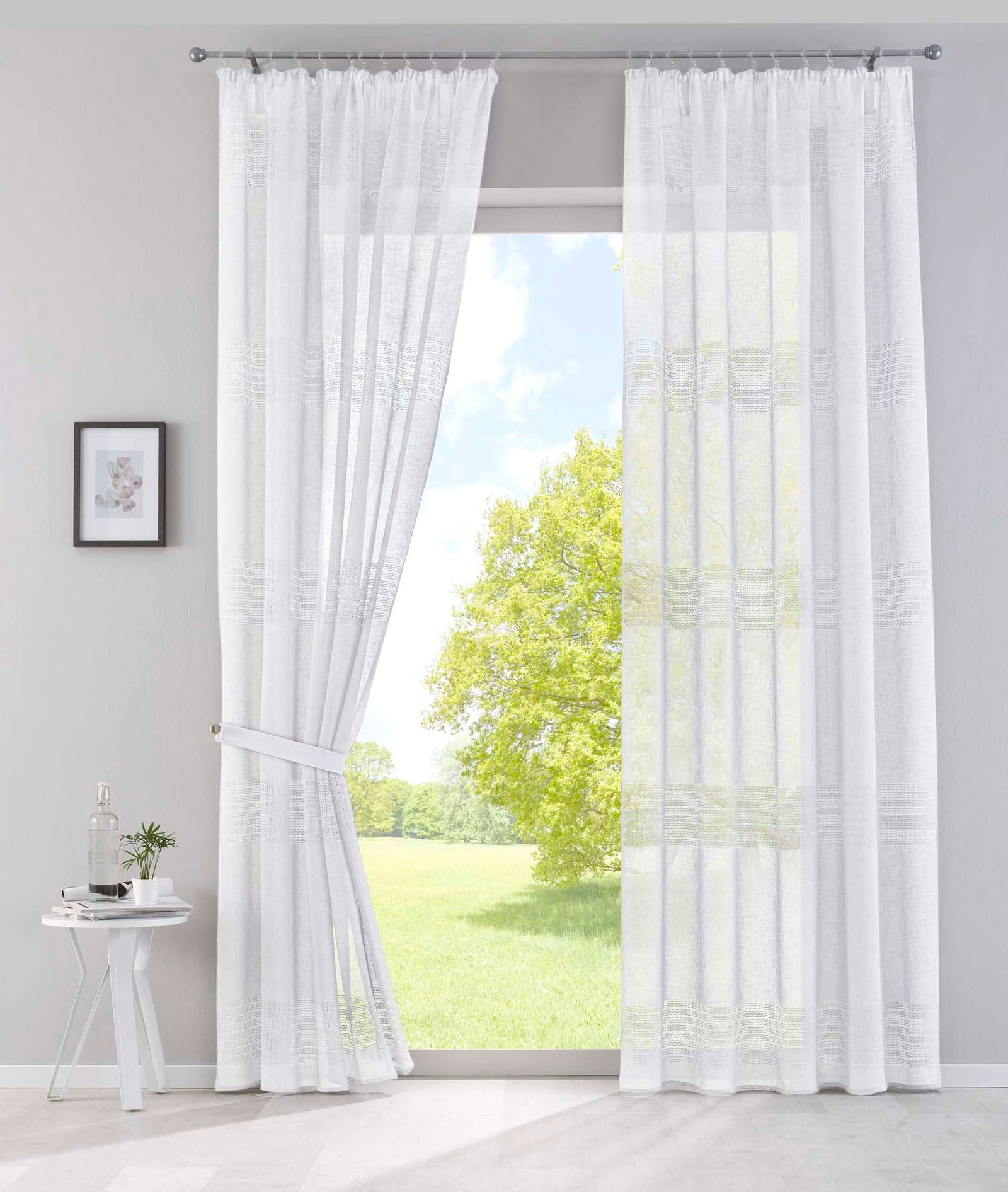 2er Set Gardinen Voile »Sanremo« Landhaus-Stil Querstreifen Leinen Häkel Optik Netzstruktur verdeckte Schlaufen Gardinenband 20190340-2otto