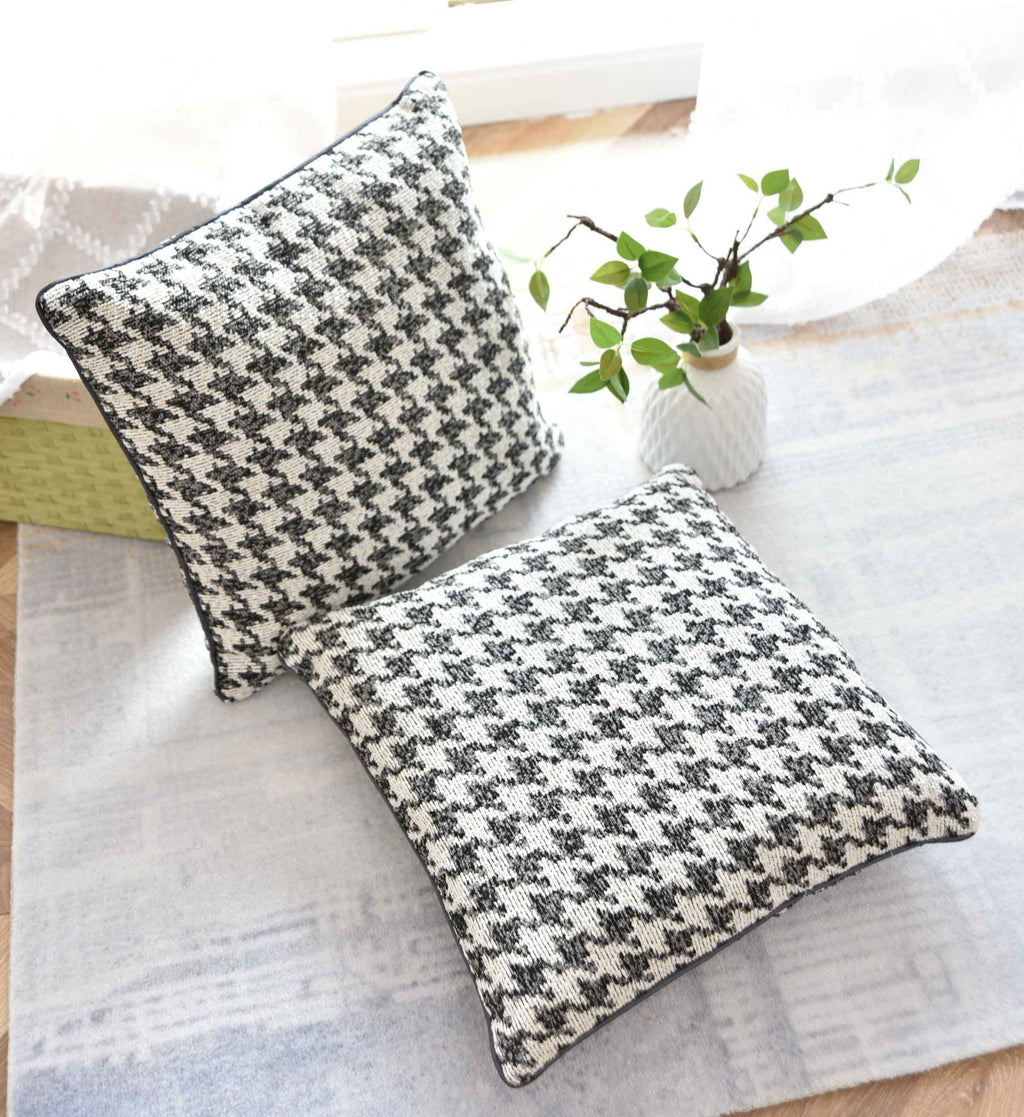 2er Set Kissen LxB 40x40 cm Creme Schwarz »PARIS« mit Füllung Ausgefallenes Hahnentritt-Muster schwarzes Paspelband 2023320K-2