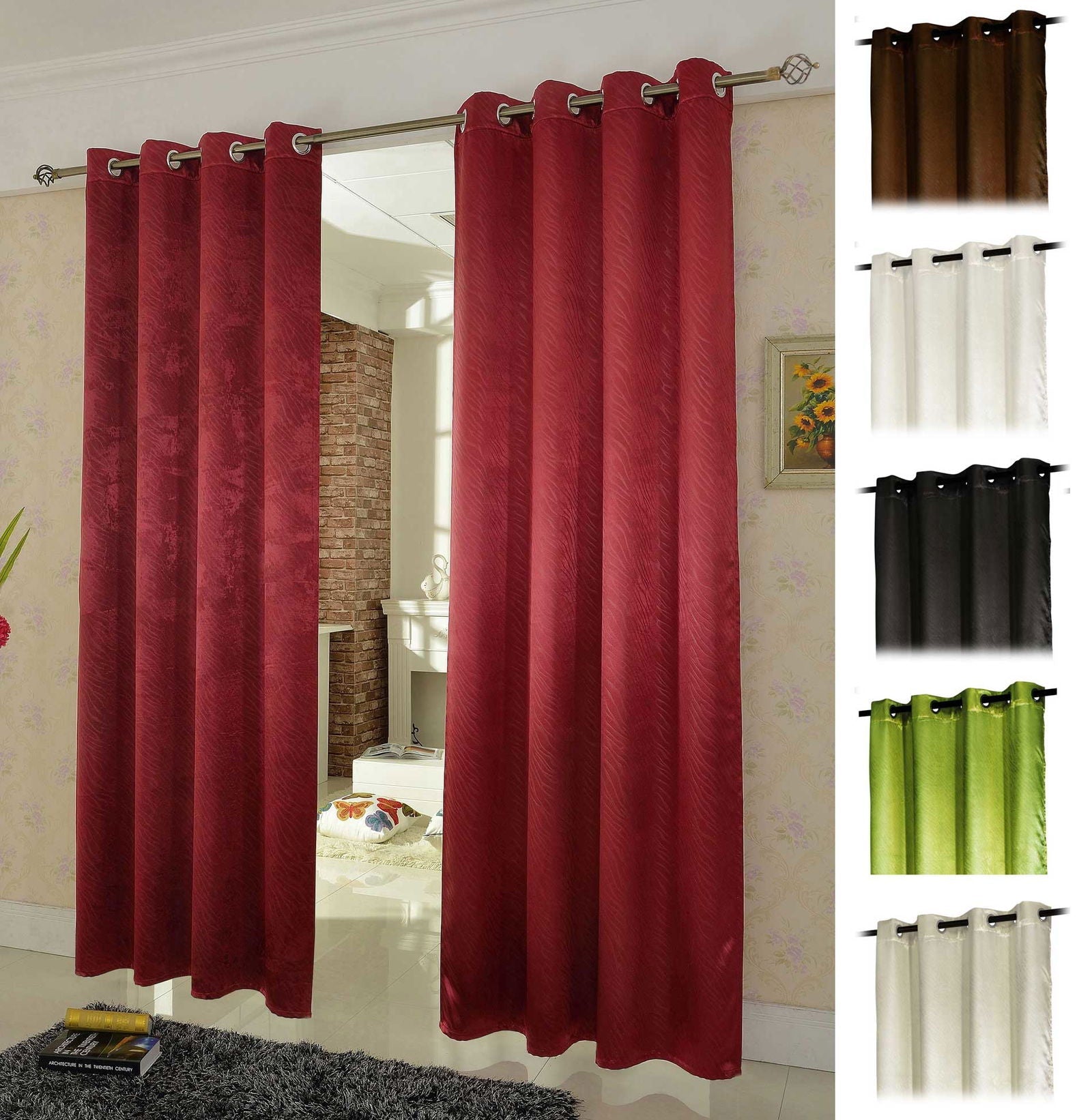 2er Set Satin Verdunkelung Vorhänge Emboss Reliefprägung bemustert Vorhang Gardine 20370-380