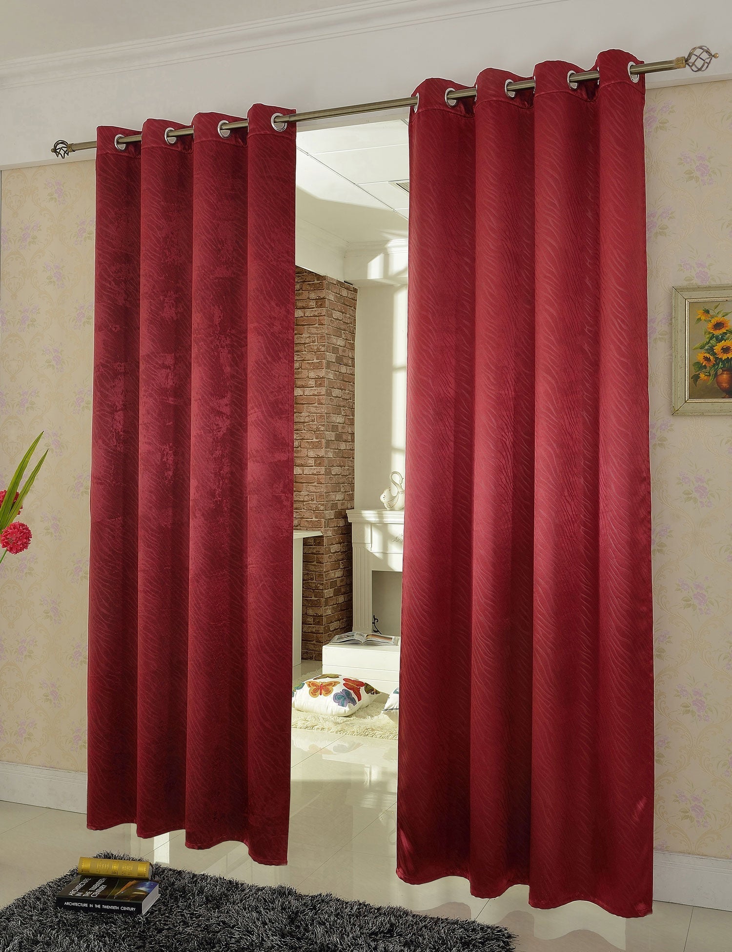2er Set Satin Verdunkelung Vorhänge Emboss Reliefprägung bemustert Vorhang Gardine 20370-380