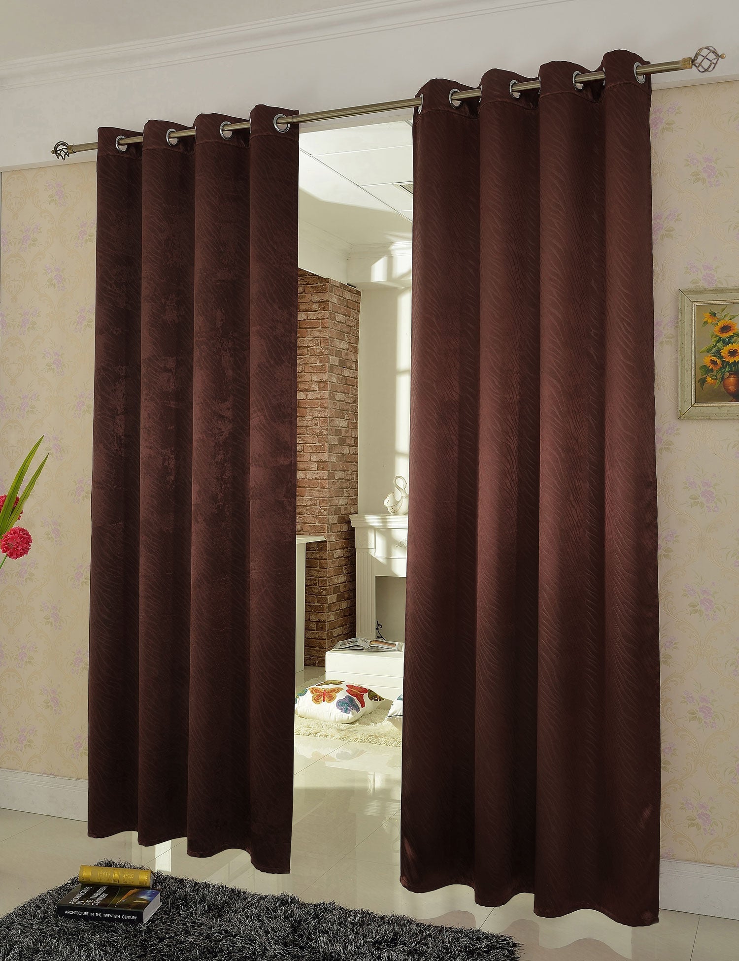 2er Set Satin Verdunkelung Vorhänge Emboss Reliefprägung bemustert Vorhang Gardine 20370-380