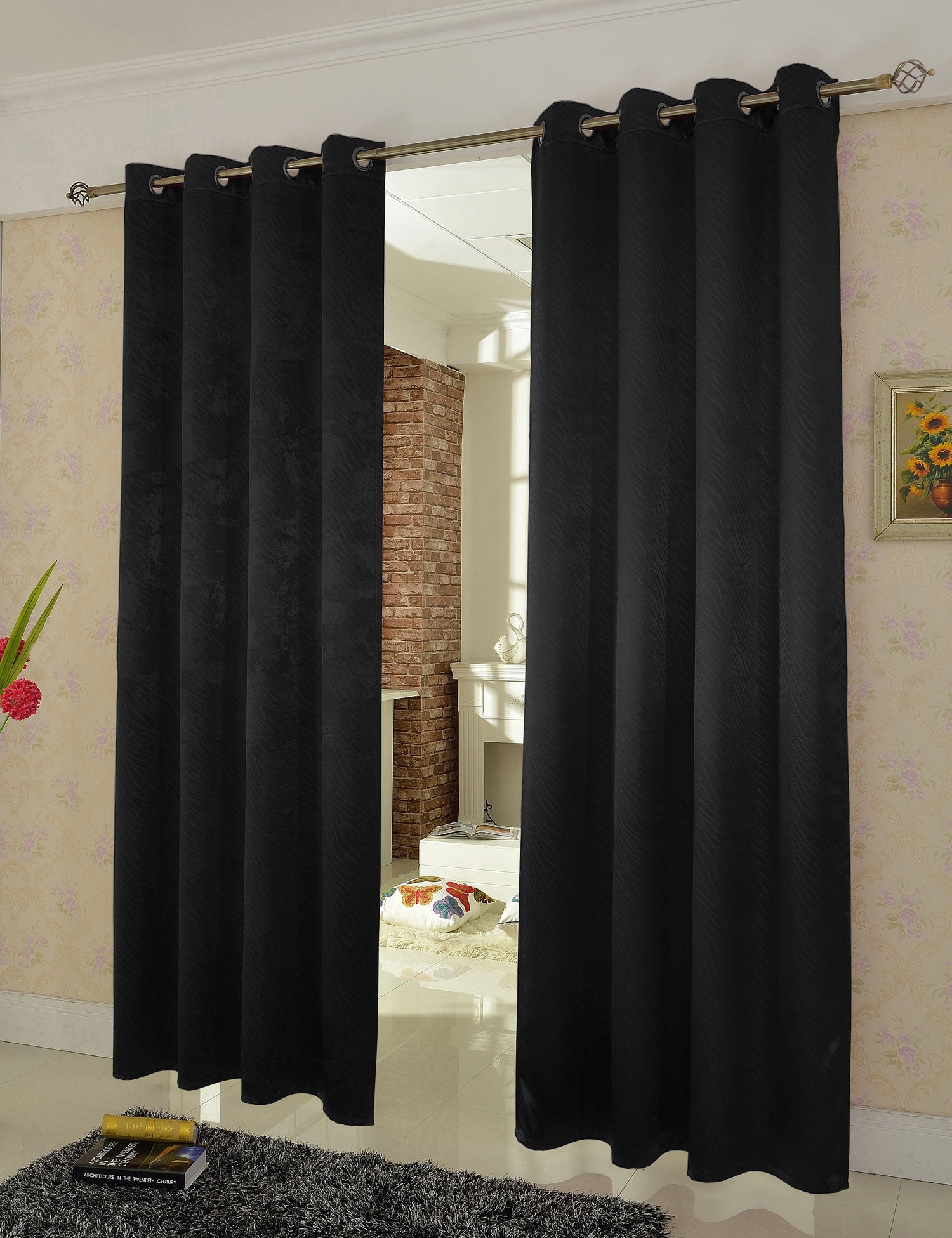 2er Set Satin Verdunkelung Vorhänge Emboss Reliefprägung bemustert Vorhang Gardine 20370-380