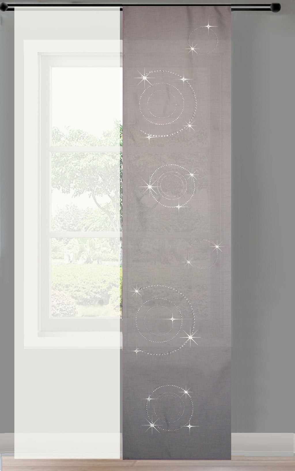 2er Set Schiebegardine Flächenvorhang Circle Strass blickdicht und Voile Paneel transparent  85625
