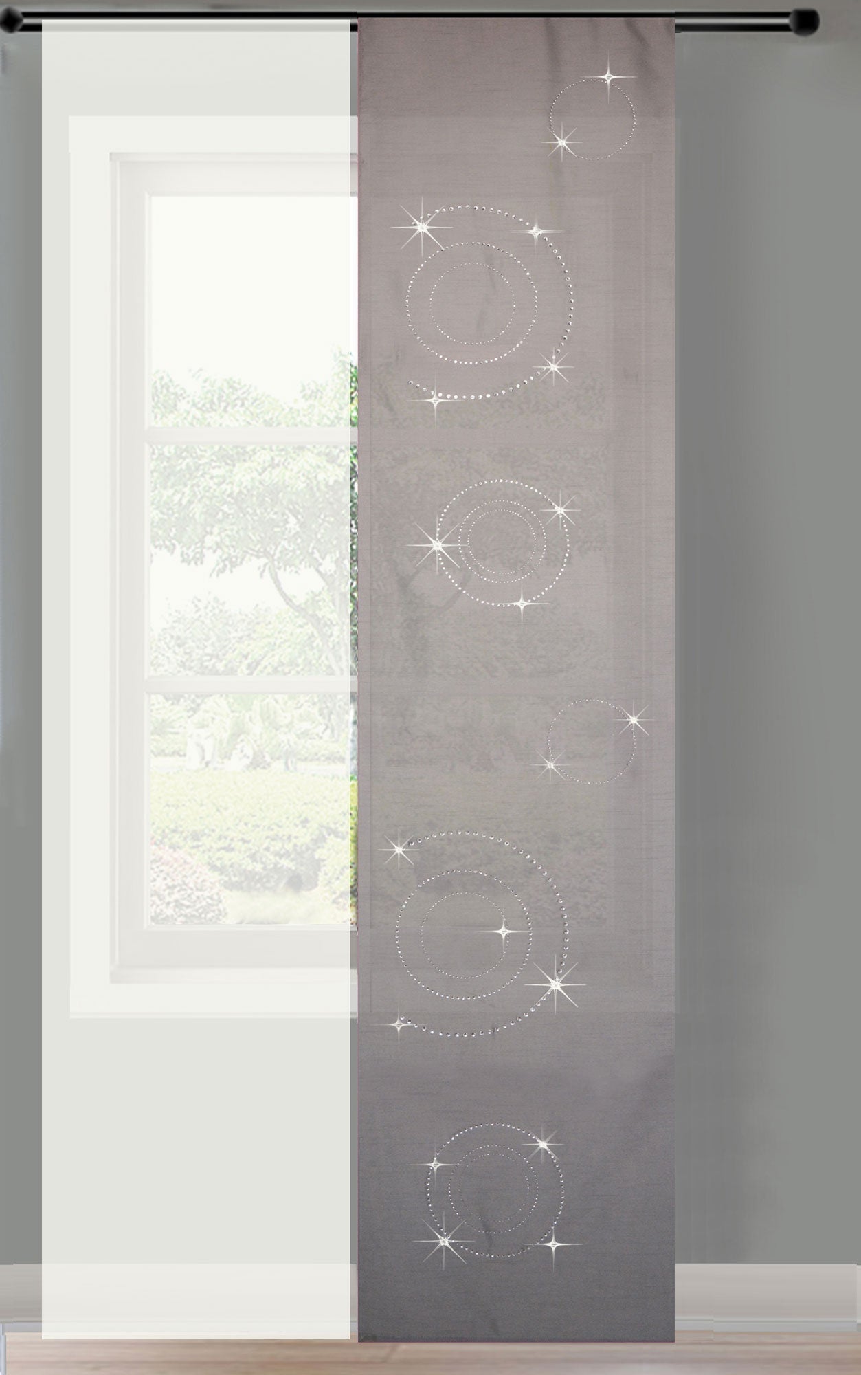 2er Set Schiebegardine Flächenvorhang Circle Strass blickdicht und Voile Paneel transparent  85625