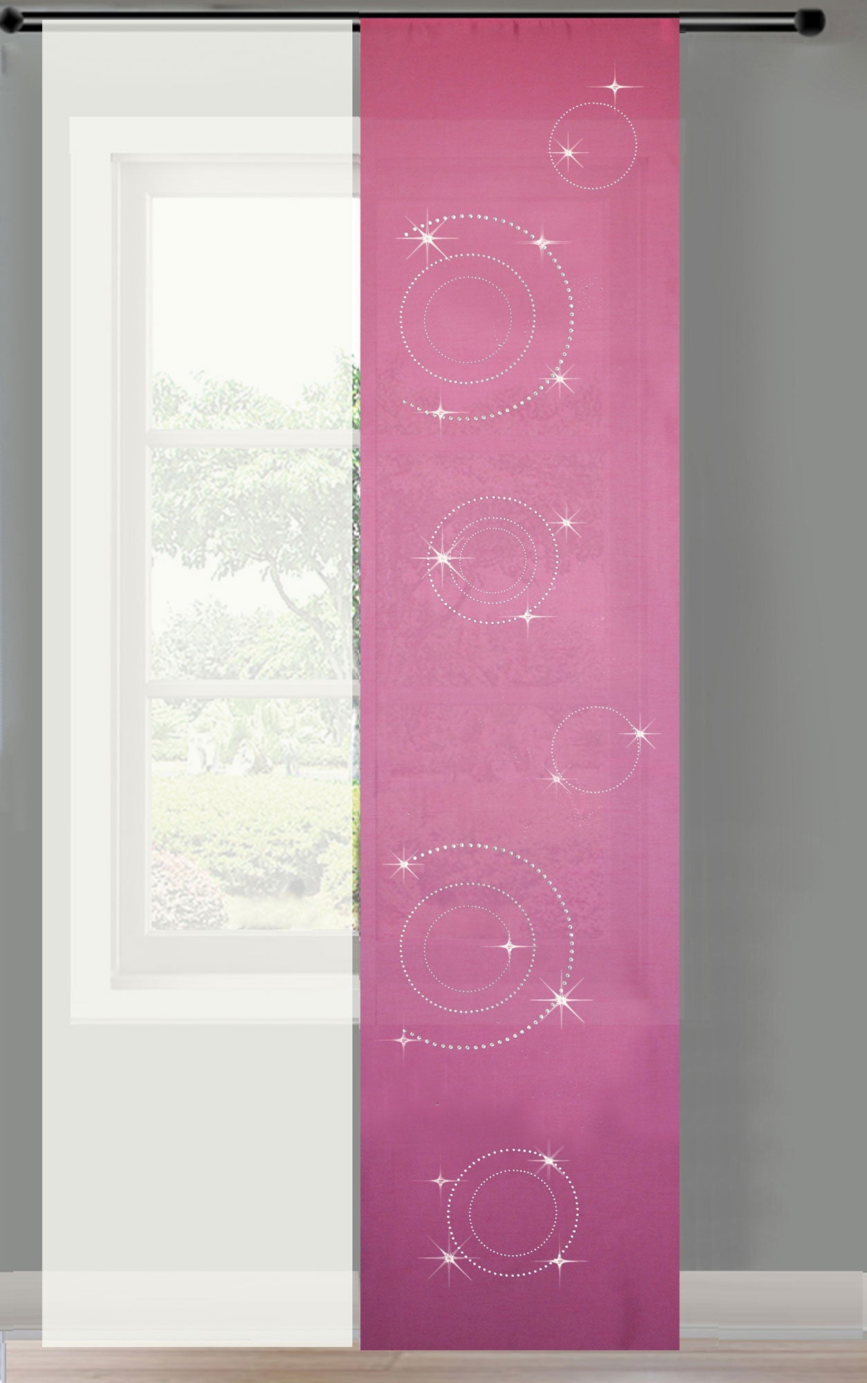 2er Set Schiebegardine Flächenvorhang Circle Strass blickdicht und Voile Paneel transparent  85625