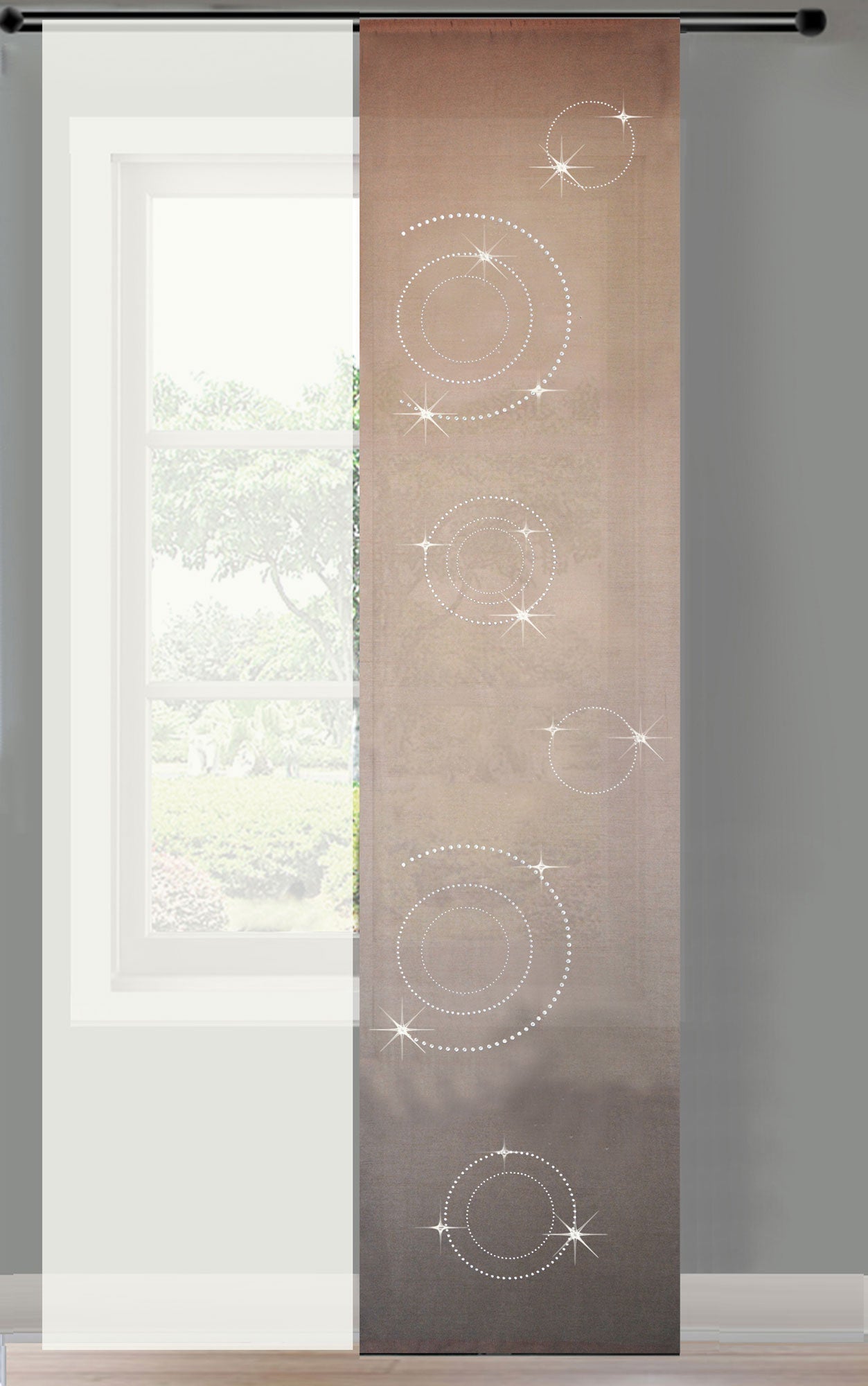 2er Set Schiebegardine Flächenvorhang Circle Strass blickdicht und Voile Paneel transparent  85625