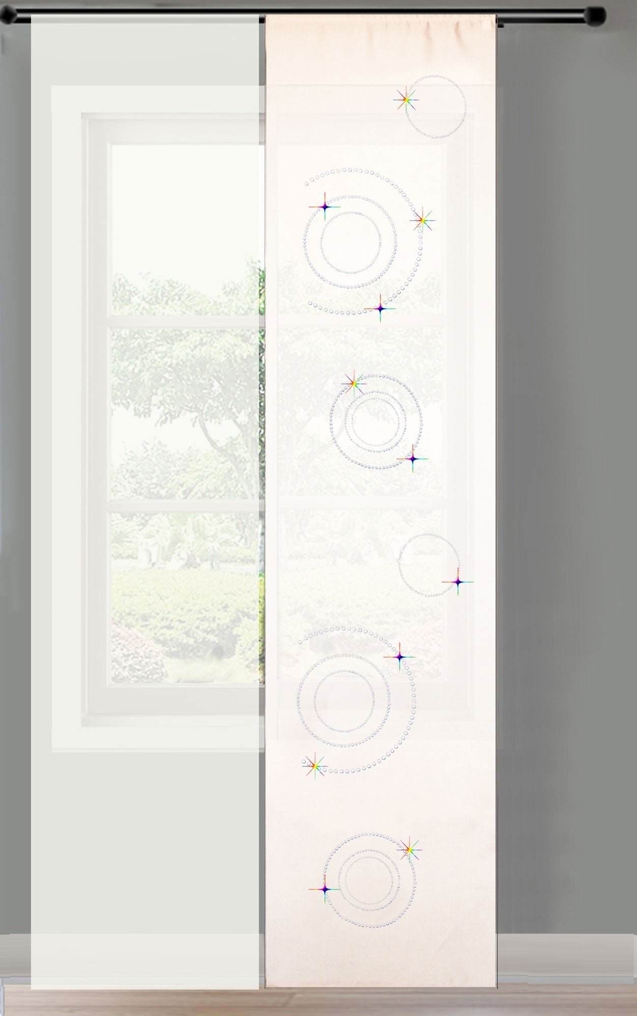2er Set Schiebegardine Flächenvorhang Circle Strass blickdicht und Voile Paneel transparent  85625