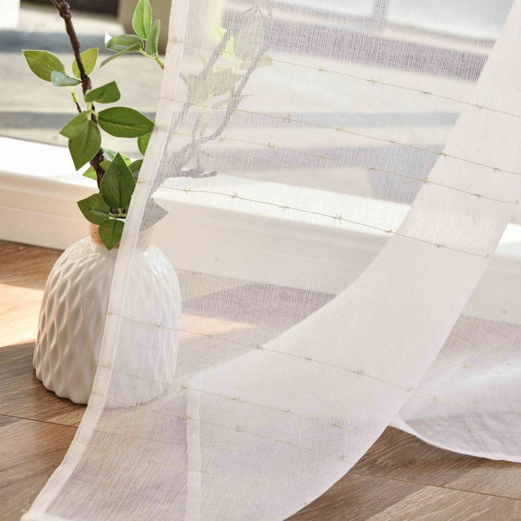 2er Set Transparente Gardine HxB 245x145 cm Weiß »DOHA« in Leinen-Optik mit Glänzendem Garn - Moderne Linien-Design, Pflegeleicht 2023490-2