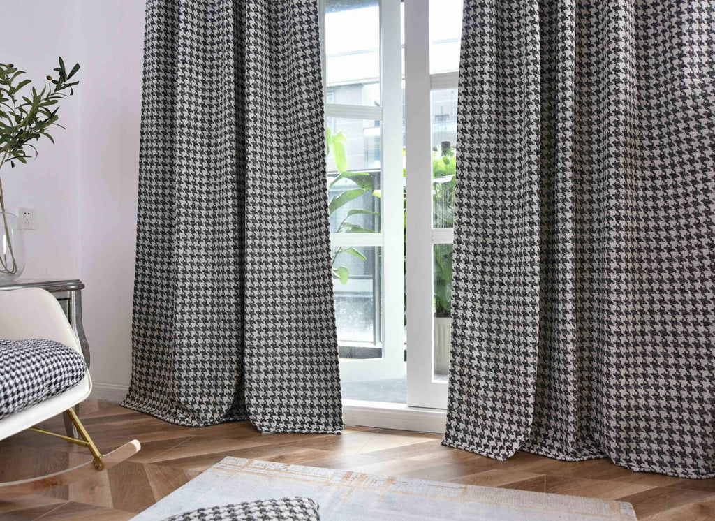 2er Set Vorhänge HxB 245x140 cm Creme Schwarz Hahnentritt-Muster »PARIS« Flexible Multiband Aufhängung Elegant Pflegeleicht 2023320-2