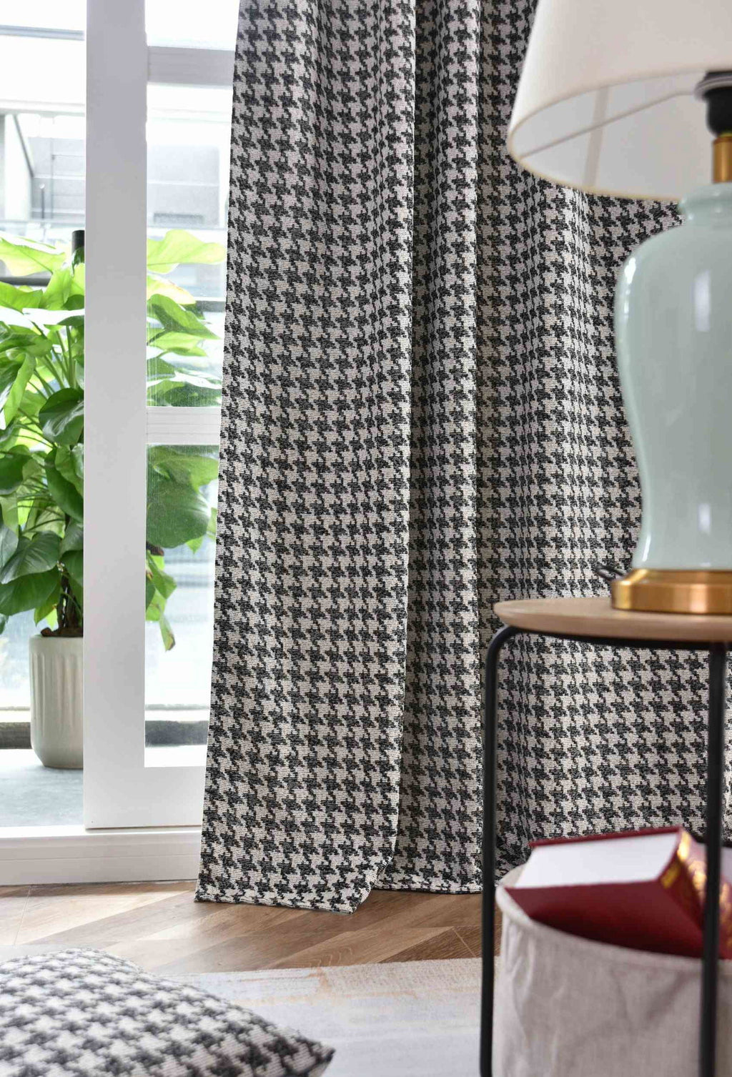 2er Set Vorhänge HxB 245x140 cm Creme Schwarz Hahnentritt-Muster »PARIS« Flexible Multiband Aufhängung Elegant Pflegeleicht 2023320-2