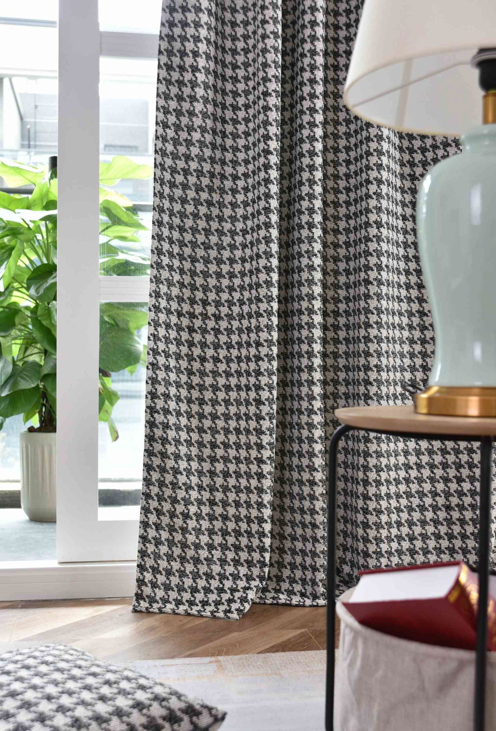 2er Set Vorhänge HxB 245x140 cm Creme Schwarz Hahnentritt-Muster »PARIS« Flexible Multiband Aufhängung Elegant Pflegeleicht 2023320-2