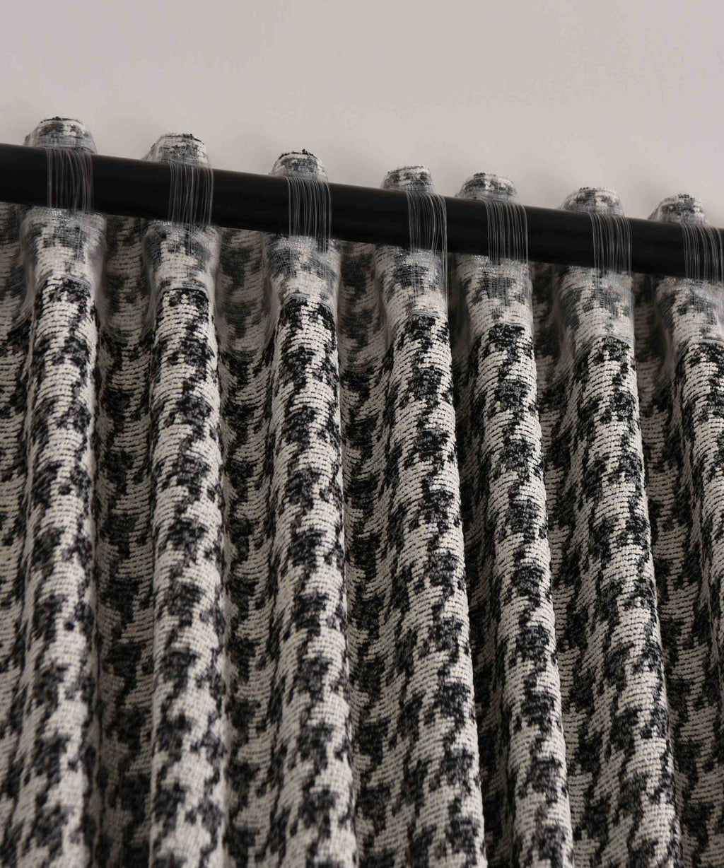 2er Set Vorhänge HxB 245x140 cm Creme Schwarz Hahnentritt-Muster »PARIS« Flexible Multiband Aufhängung Elegant Pflegeleicht 2023320-2