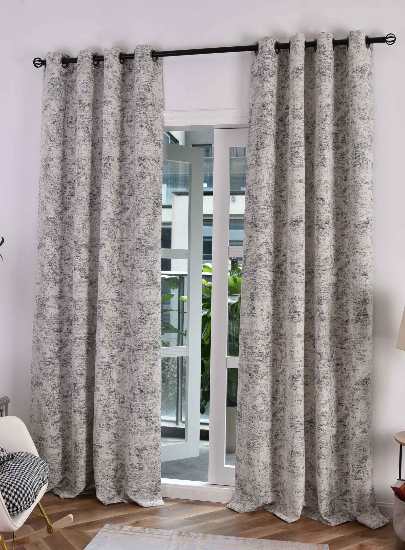 2er Set Vorhänge Wendevorhang HxB 245x140 cm Creme Schwarz Jacquard-Muster »VENEDIG« Beidseitig Nutzbar Hell/Dunkel Kunststoffösen Flexibles Raumdesign 2023310-2