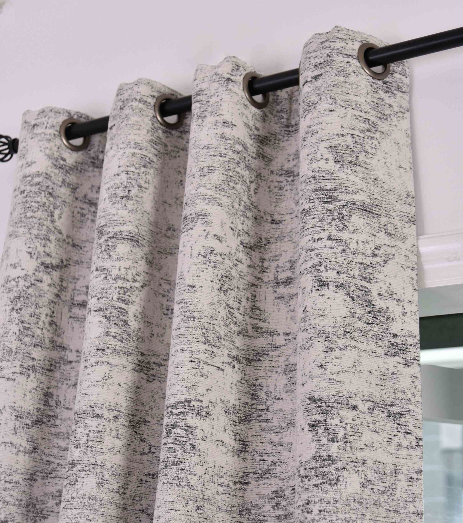 2er Set Vorhänge Wendevorhang HxB 245x140 cm Creme Schwarz Jacquard-Muster »VENEDIG« Beidseitig Nutzbar Hell/Dunkel Kunststoffösen Flexibles Raumdesign 2023310-2