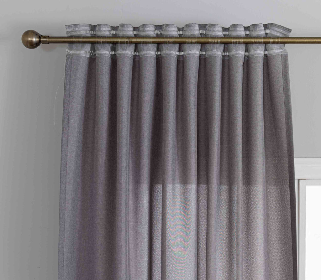 Gardinen-Set 3-teilig M Wien« | 2 Vorhänge Leinenoptik HxB 245x145 cm  und 1 Voile Batist Store HxB 245x600 cm Weiß 1:2 Wellenband  2025100-110S2