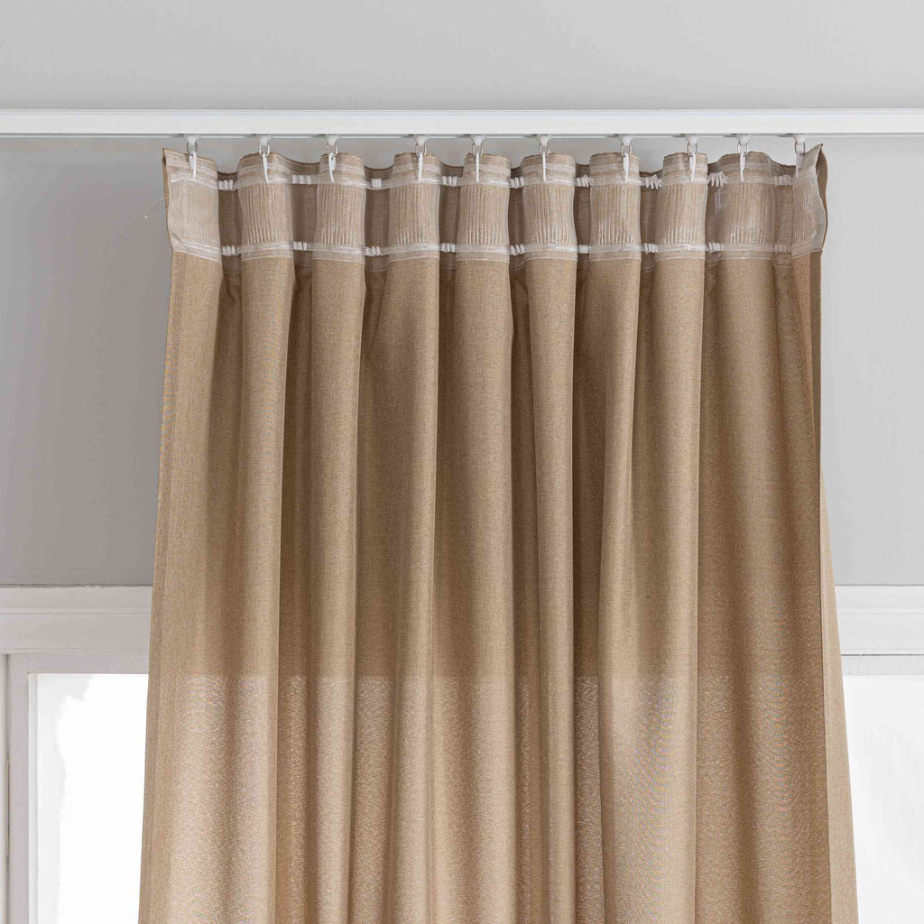 Gardinen-Set 3-teilig S Wien« | 2 Vorhänge Leinenoptik HxB 245x145 cm  und 1 Voile Batist Store HxB 245x300 cm Weiß 1:2 Wellenband  2025100-110S1