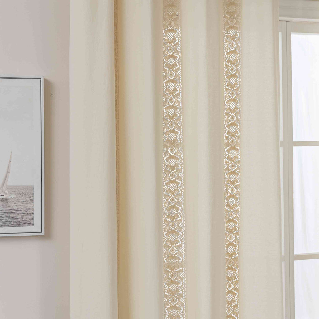 Vorhang Ösen »Osaka« HxB 245x140 cm Creme 100% Baumwolle Linenlook Makrameespitze Bommeln Raffhalter