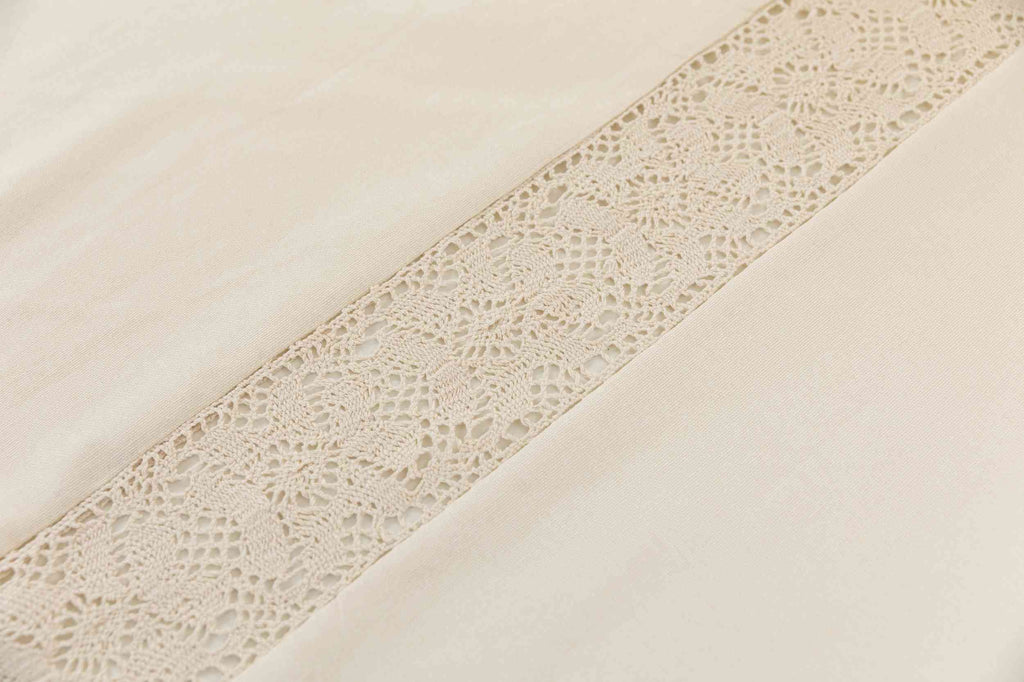 2er Set Vorhang Ösen »Osaka« HxB 245x140 cm Creme 100% Baumwolle Linenlook Makrameespitze Bommeln Raffhalter Gardinen