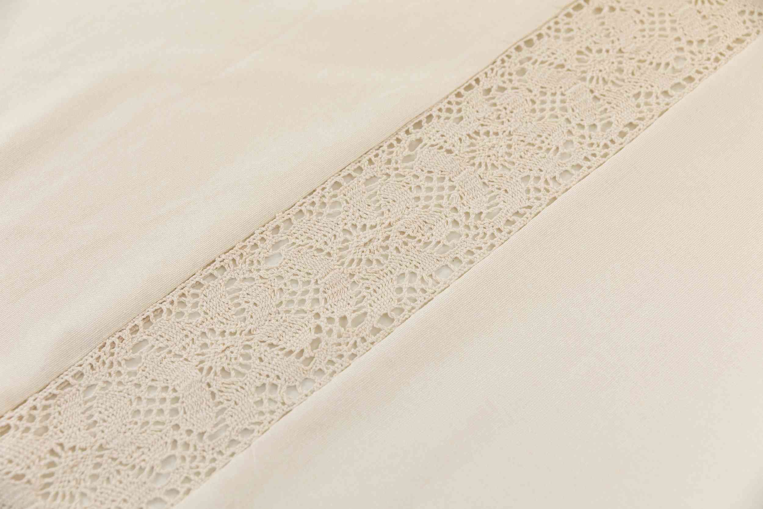 2er Set Vorhang Ösen »Osaka« HxB 245x140 cm Creme 100% Baumwolle Linenlook Makrameespitze Bommeln Raffhalter Gardinen