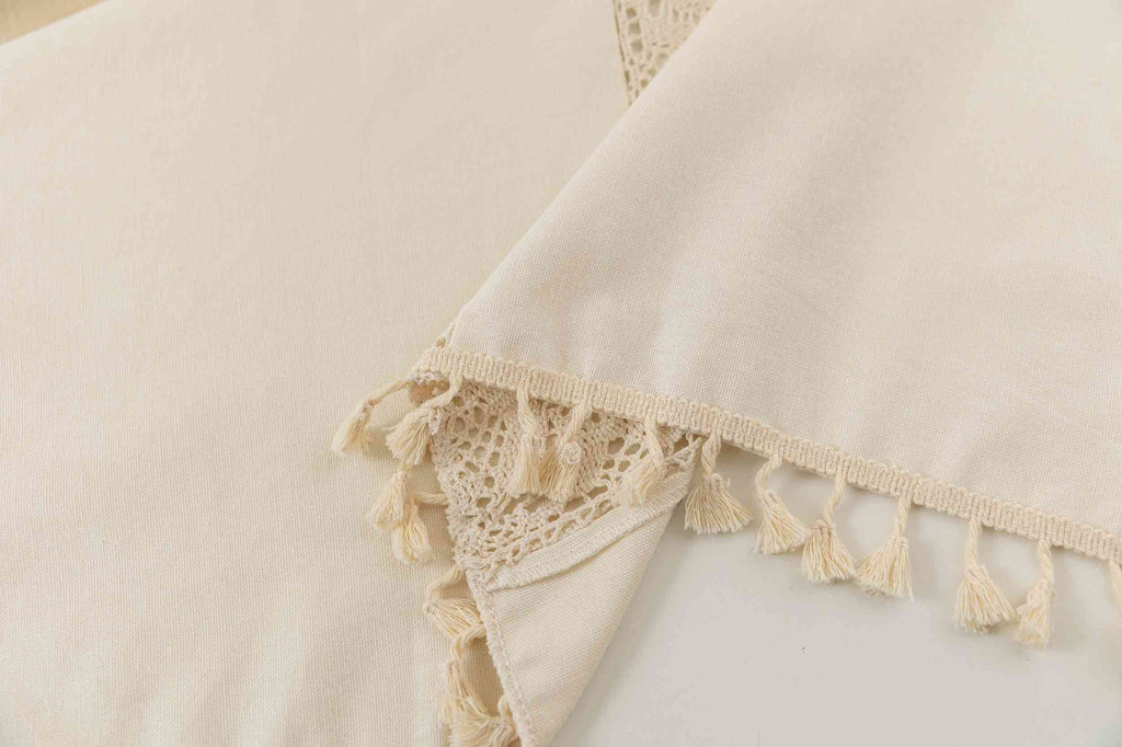 2er Set Vorhang Ösen »Osaka« HxB 245x140 cm Creme 100% Baumwolle Linenlook Makrameespitze Bommeln Raffhalter Gardinen