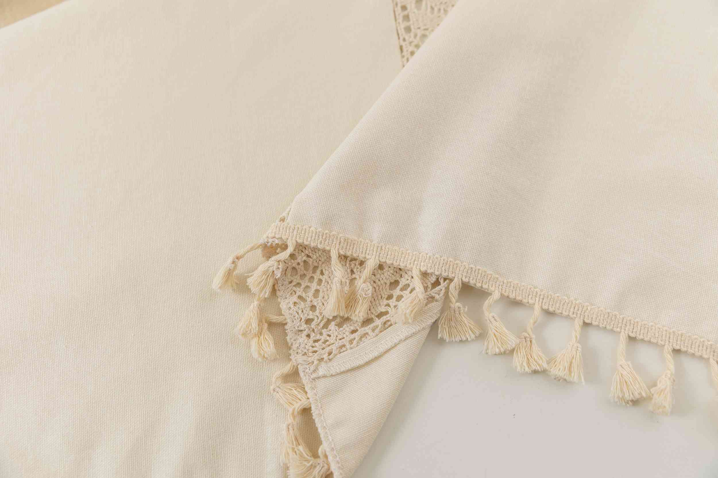 2er Set Vorhang Ösen »Osaka« HxB 245x140 cm Creme 100% Baumwolle Linenlook Makrameespitze Bommeln Raffhalter Gardinen