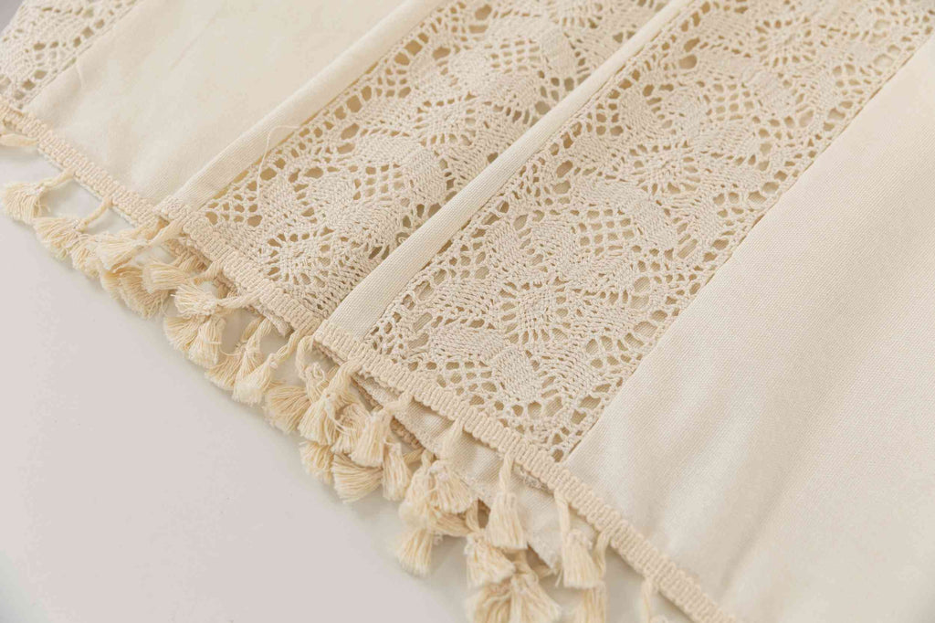 2er Set Vorhang Ösen »Osaka« HxB 245x140 cm Creme 100% Baumwolle Linenlook Makrameespitze Bommeln Raffhalter Gardinen