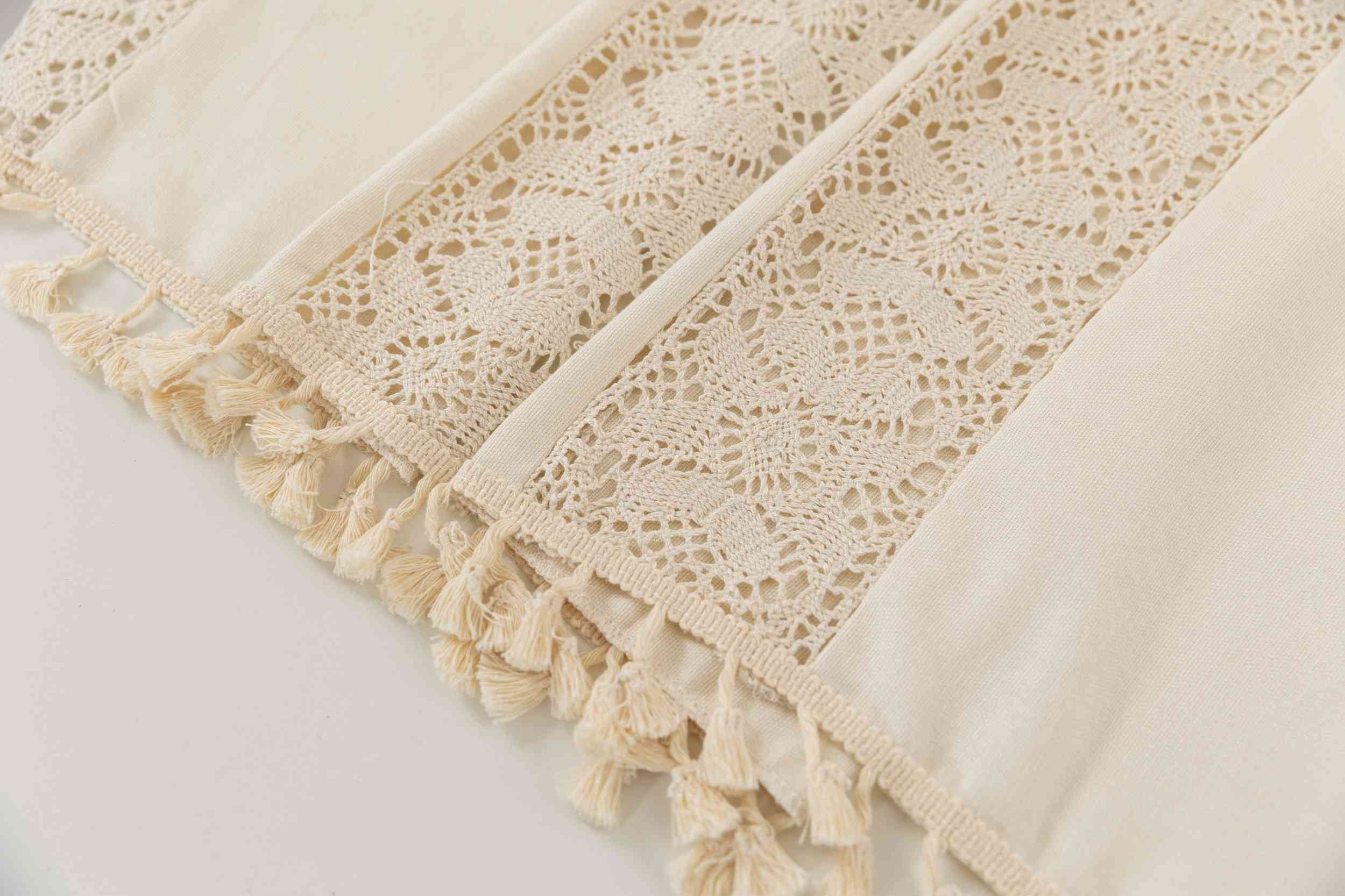 2er Set Vorhang Ösen »Osaka« HxB 245x140 cm Creme 100% Baumwolle Linenlook Makrameespitze Bommeln Raffhalter Gardinen