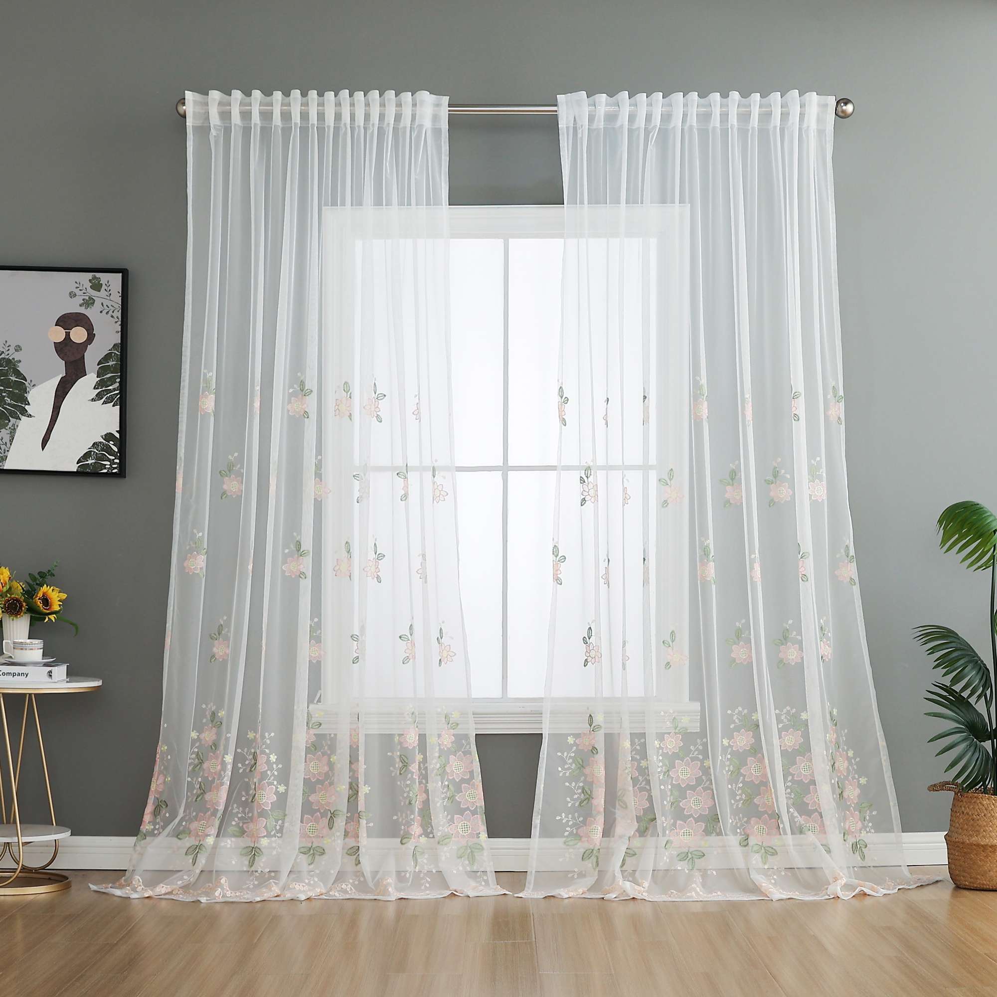 Gardine Raschel Stickerei  Design  »Florenz« Multiband für Gardinenschiene und Gardinenstange Elegante Fensterdekoration 2023200