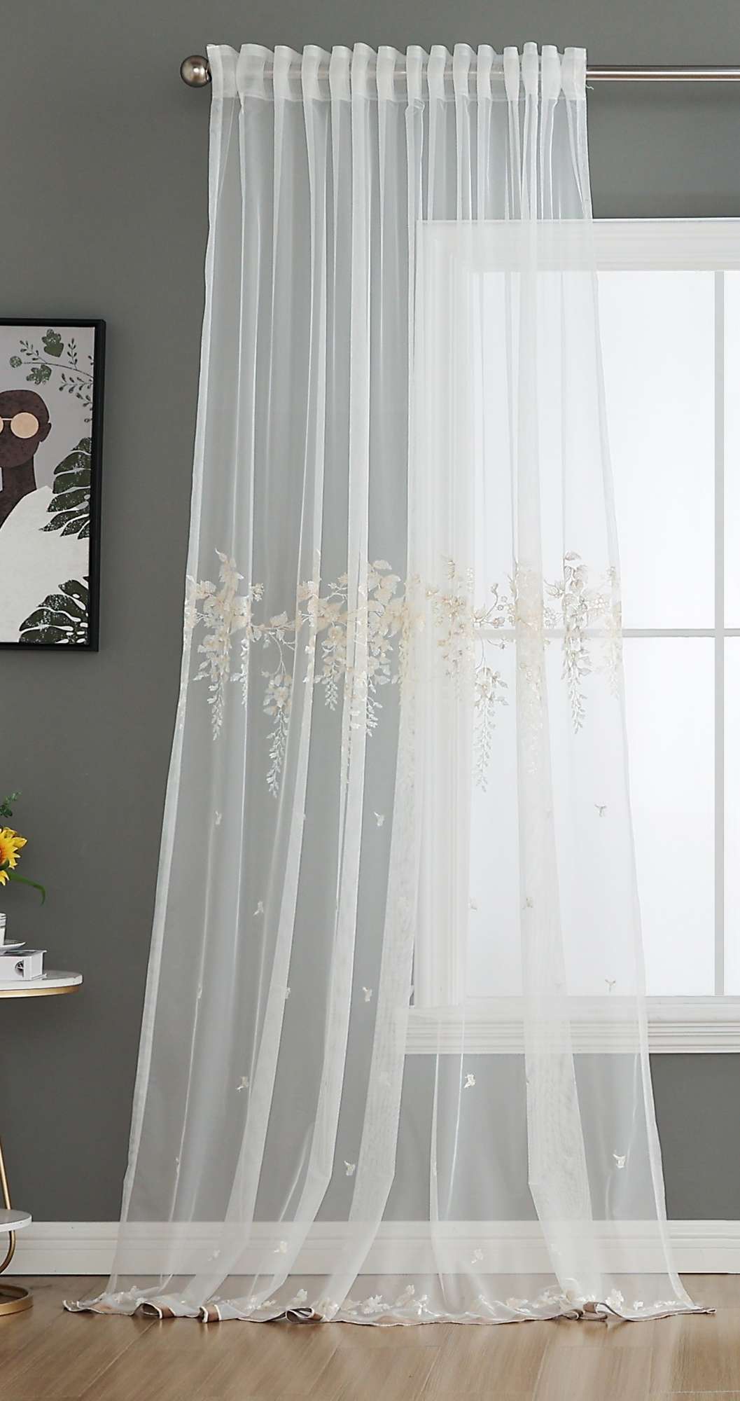 Gardine Raschel Stickerei  Design  »Florenz« Multiband für Gardinenschiene und Gardinenstange Elegante Fensterdekoration 2023200