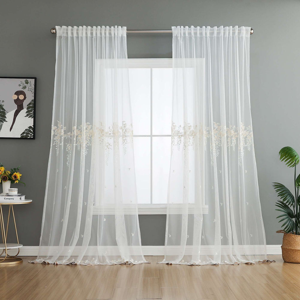 Gardine Raschel Stickerei  Design  »Florenz« Multiband für Gardinenschiene und Gardinenstange Elegante Fensterdekoration 2023200