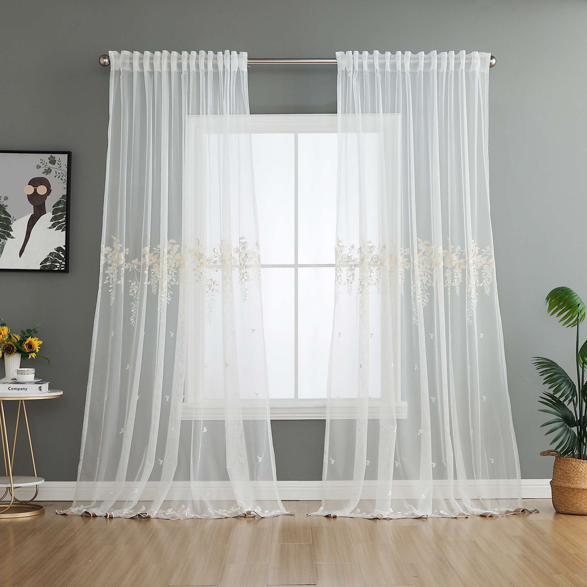 Gardine Raschel Stickerei  Design  »Florenz« Multiband für Gardinenschiene und Gardinenstange Elegante Fensterdekoration 2023200