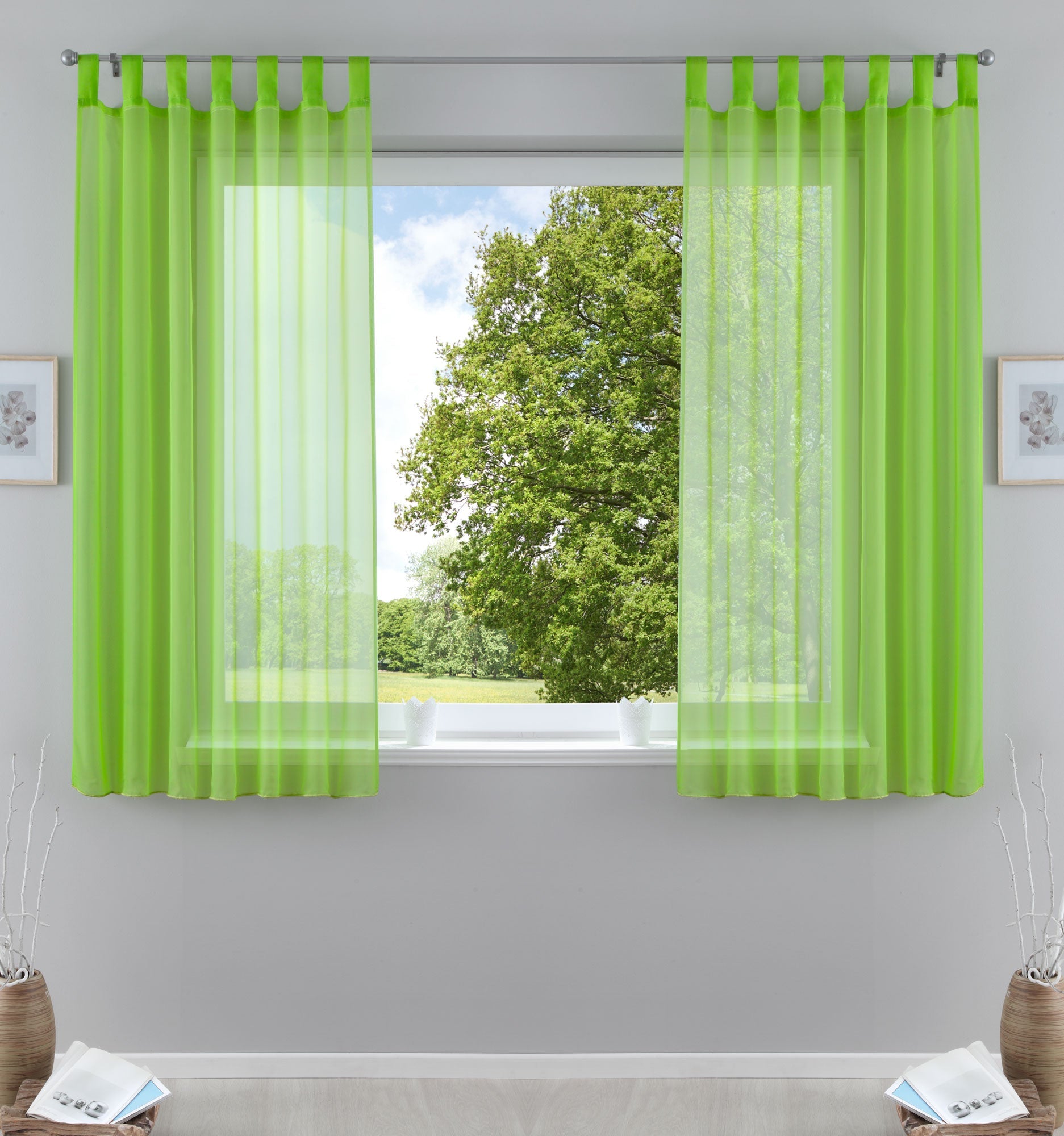 2er-Pack Gardinen Transparent Vorhang Set Wohnzimmer Voile Schlaufenschal mit Bleibandabschluß 61000CN