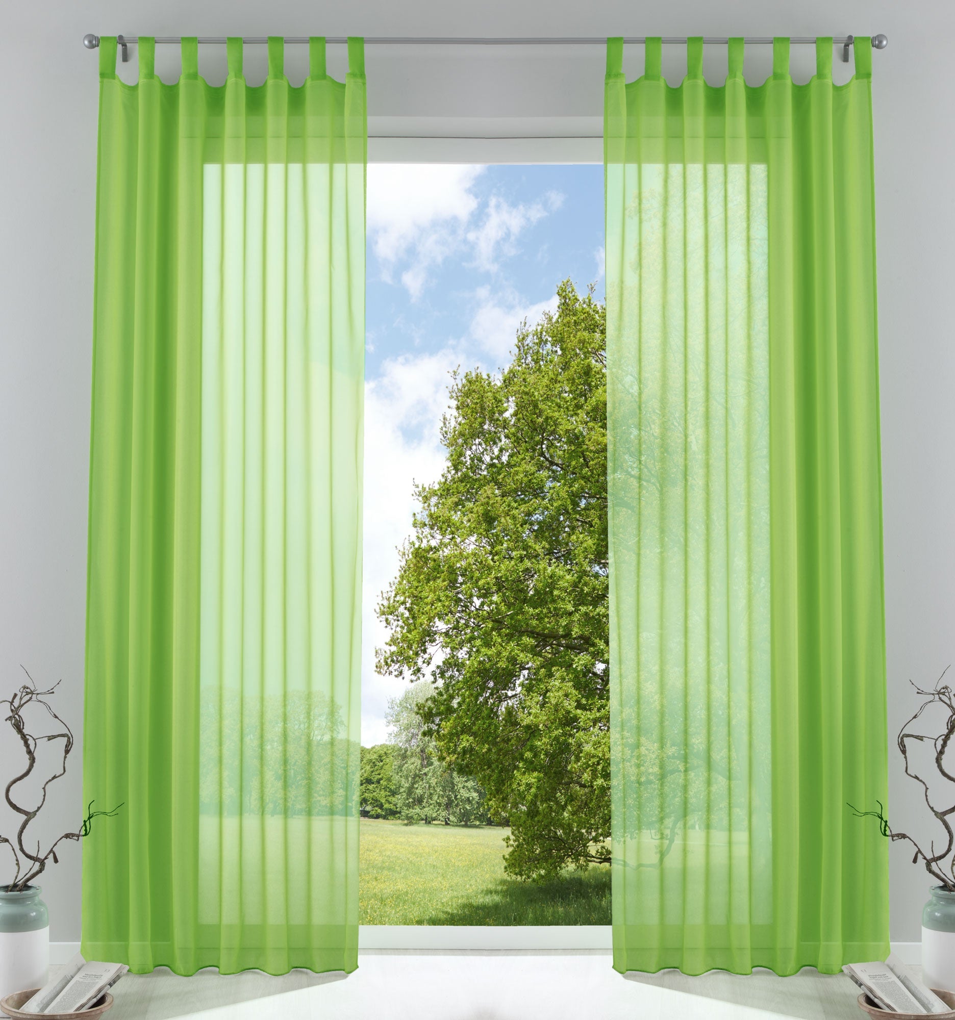 2er-Pack Gardinen Transparent Vorhang Set Wohnzimmer Voile Schlaufenschal mit Bleibandabschluß 61000CN