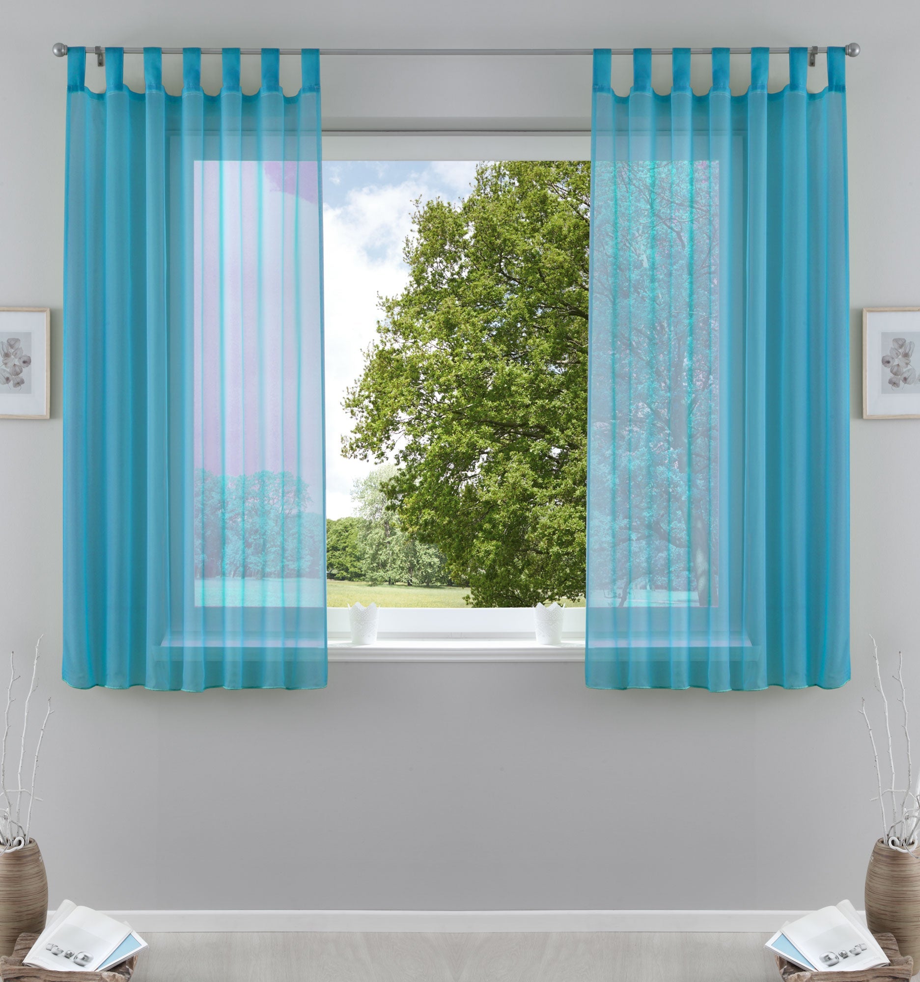 2er-Pack Gardinen Transparent Vorhang Set Wohnzimmer Voile Schlaufenschal mit Bleibandabschluß 61000CN