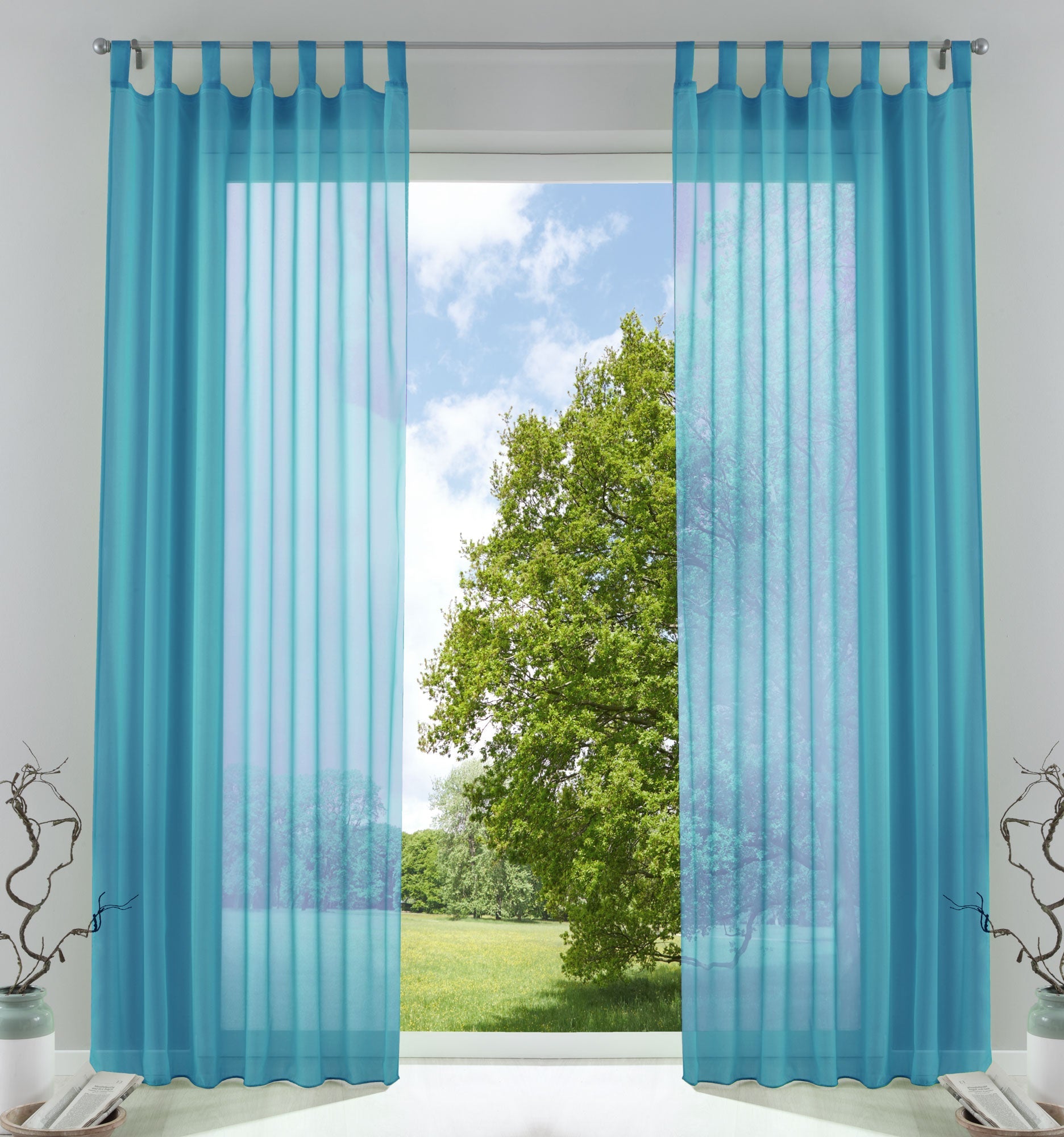 2er-Pack Gardinen Transparent Vorhang Set Wohnzimmer Voile Schlaufenschal mit Bleibandabschluß 61000CN