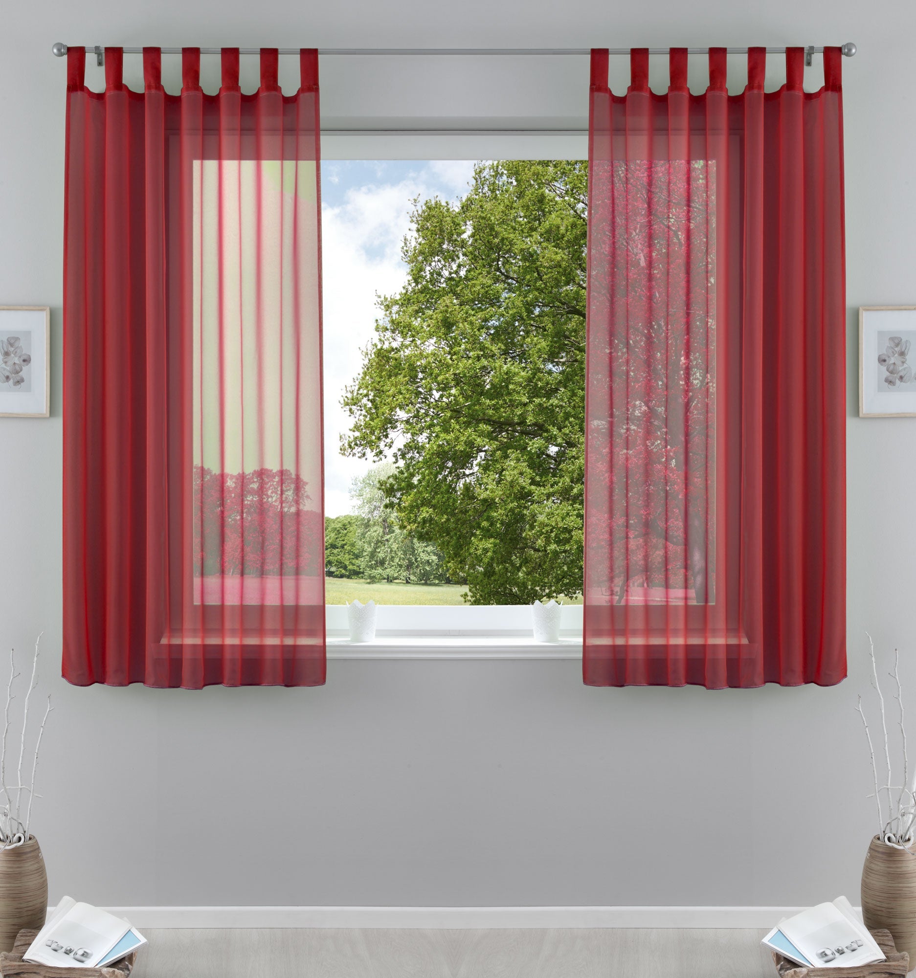 2er-Pack Gardinen Transparent Vorhang Set Wohnzimmer Voile Schlaufenschal mit Bleibandabschluß 61000CN