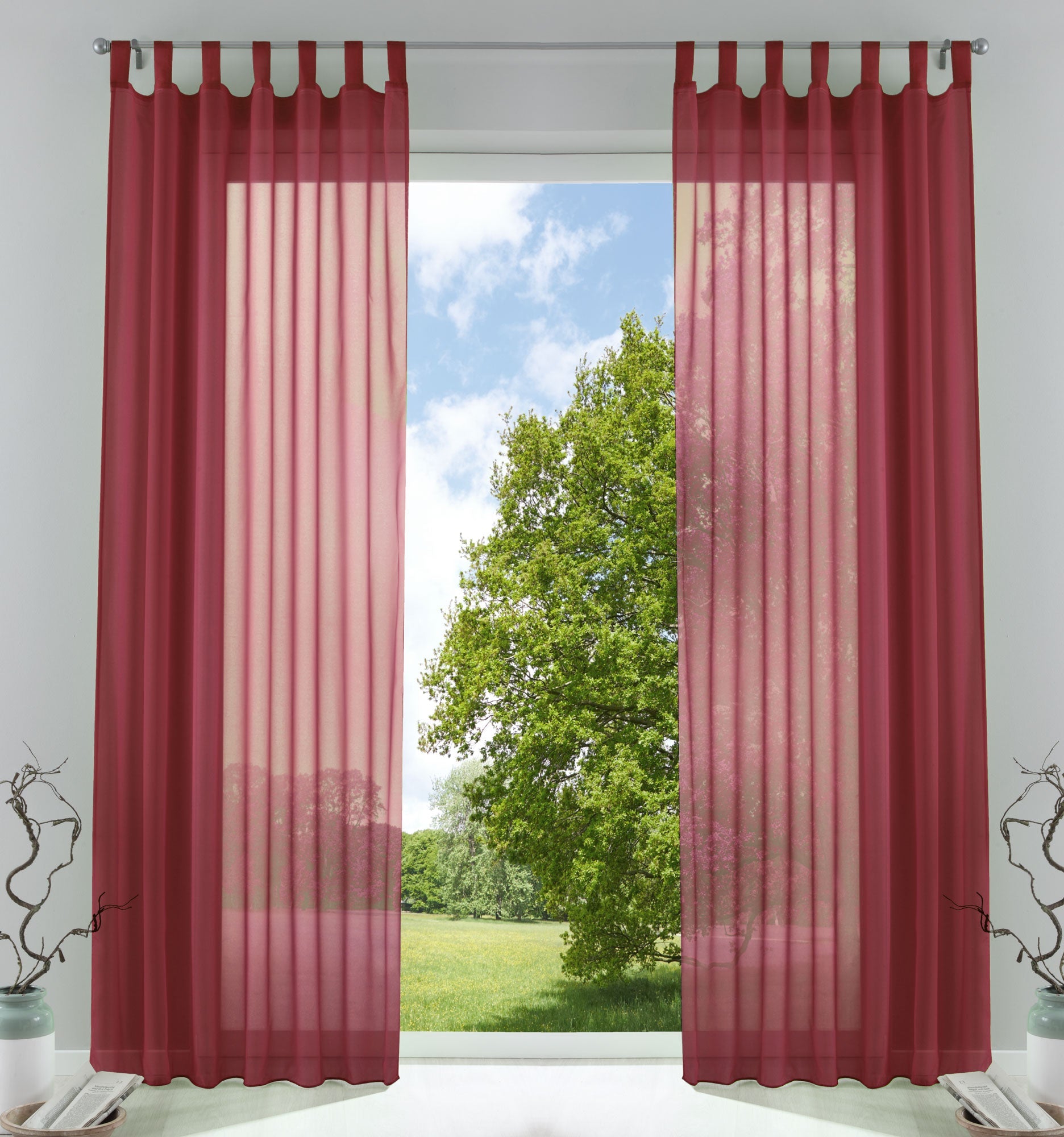 2er-Pack Gardinen Transparent Vorhang Set Wohnzimmer Voile Schlaufenschal mit Bleibandabschluß 61000CN