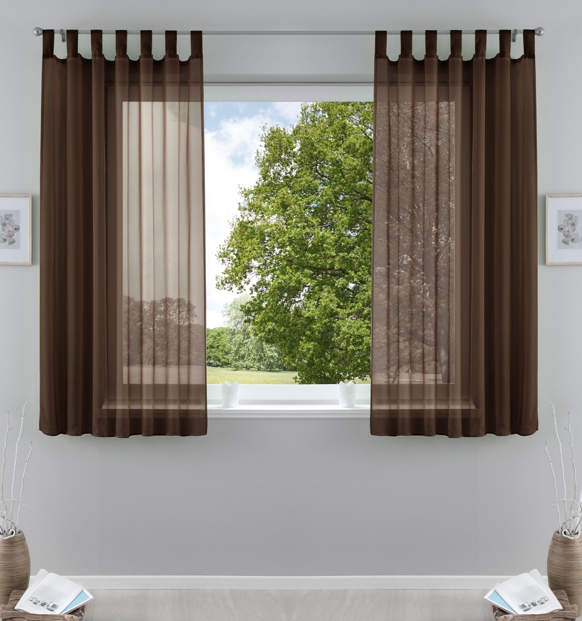 2er-Pack Gardinen Transparent Vorhang Set Wohnzimmer Voile Schlaufenschal mit Bleibandabschluß 61000CN