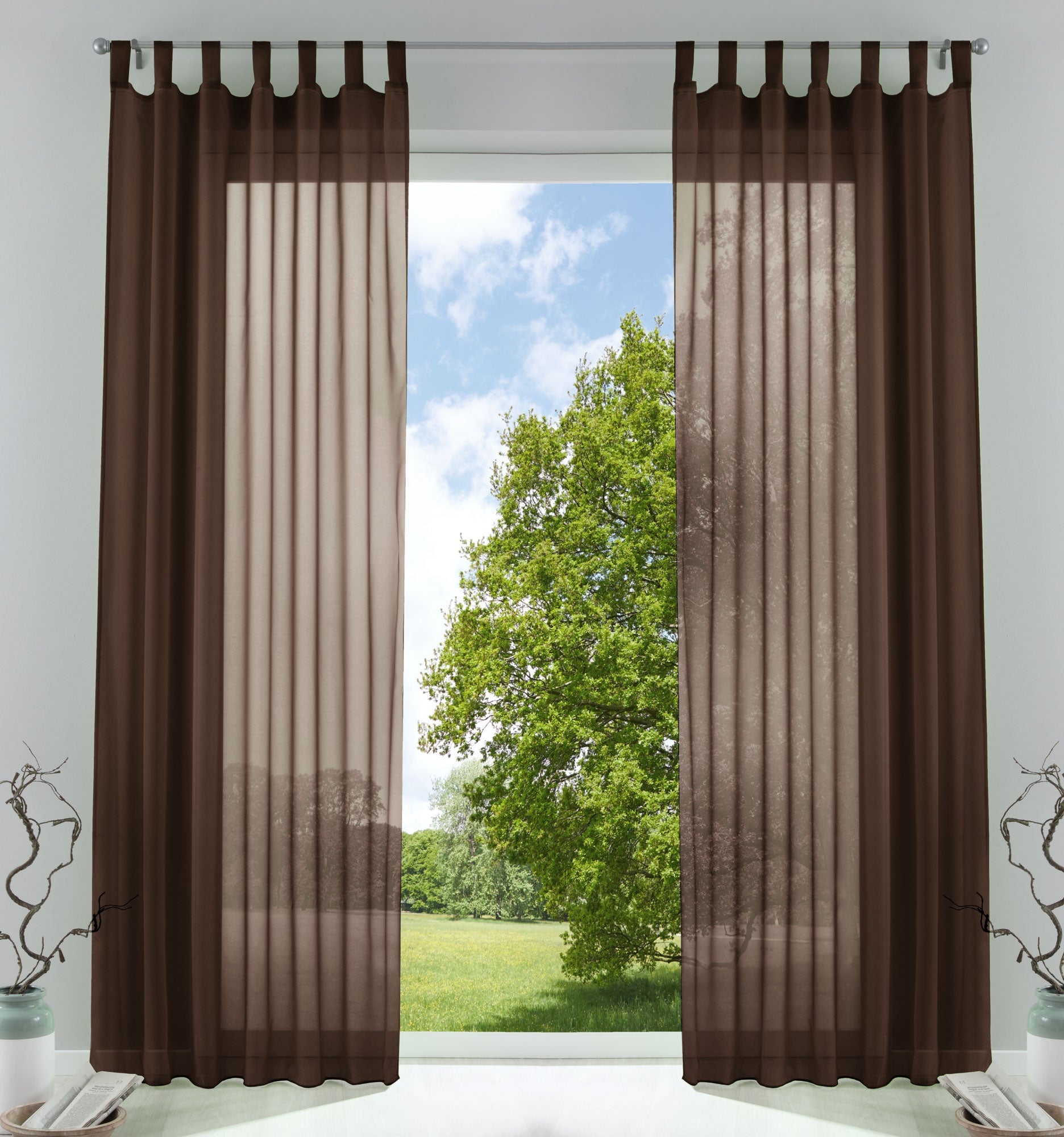 2er-Pack Gardinen Transparent Vorhang Set Wohnzimmer Voile Schlaufenschal mit Bleibandabschluß 61000CN