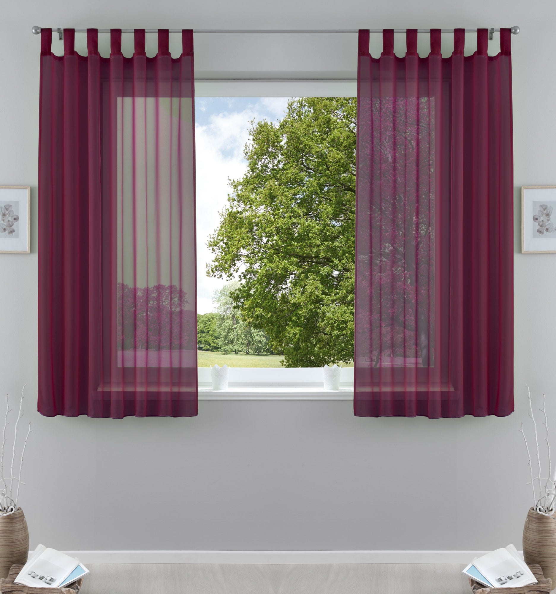 2er-Pack Gardinen Transparent Vorhang Set Wohnzimmer Voile Schlaufenschal mit Bleibandabschluß 61000CN