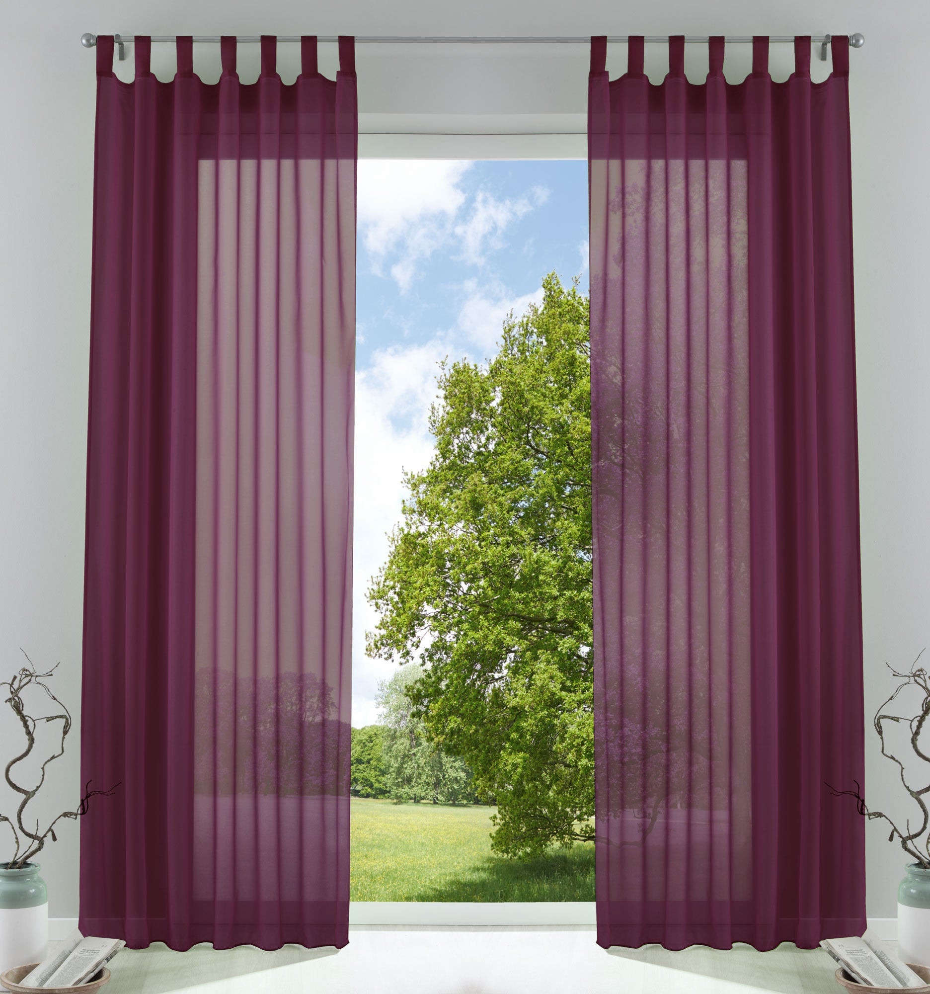 2er-Pack Gardinen Transparent Vorhang Set Wohnzimmer Voile Schlaufenschal mit Bleibandabschluß 61000CN