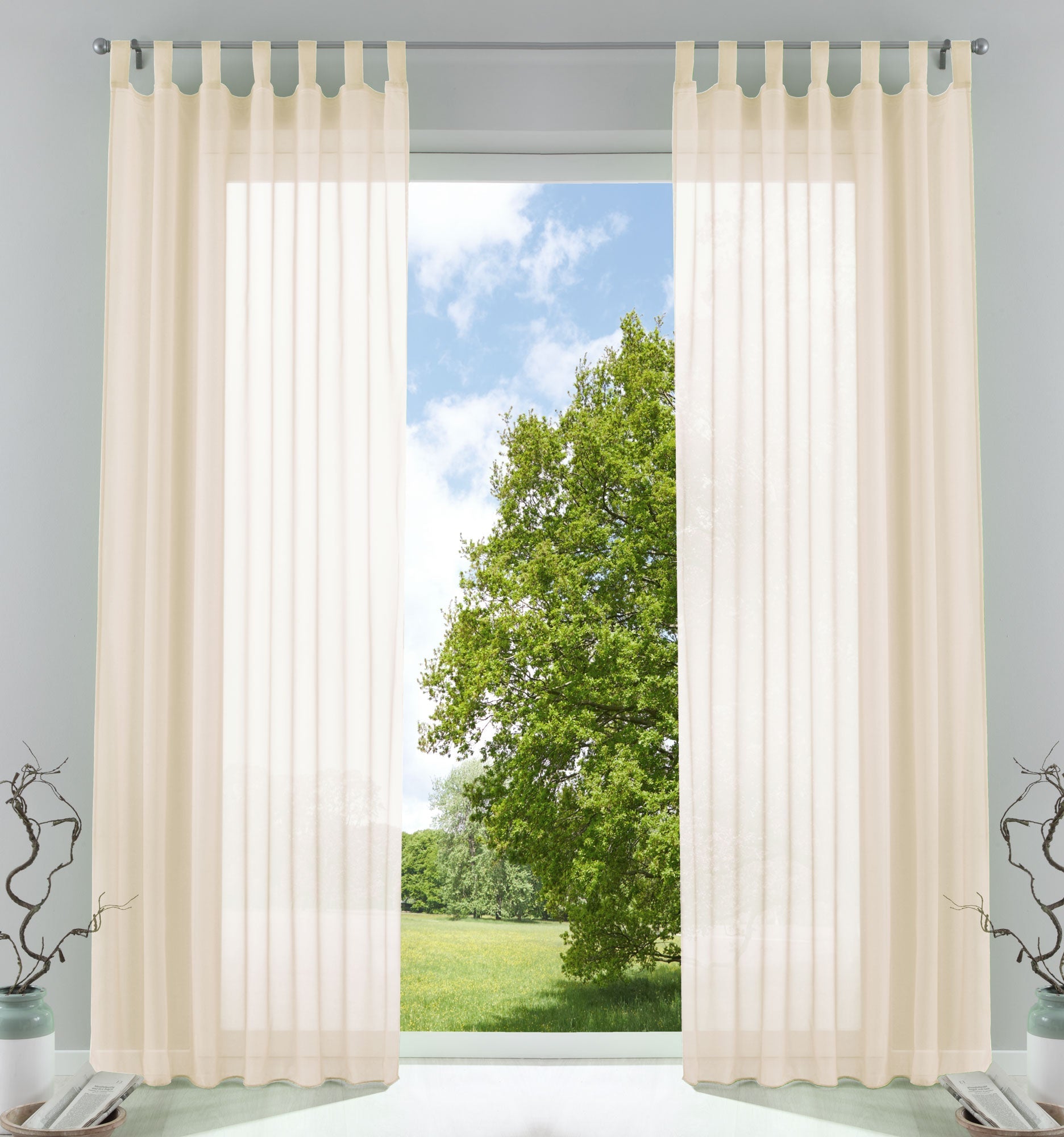 2er-Pack Gardinen Transparent Vorhang Set Wohnzimmer Voile Schlaufenschal mit Bleibandabschluß 61000CN